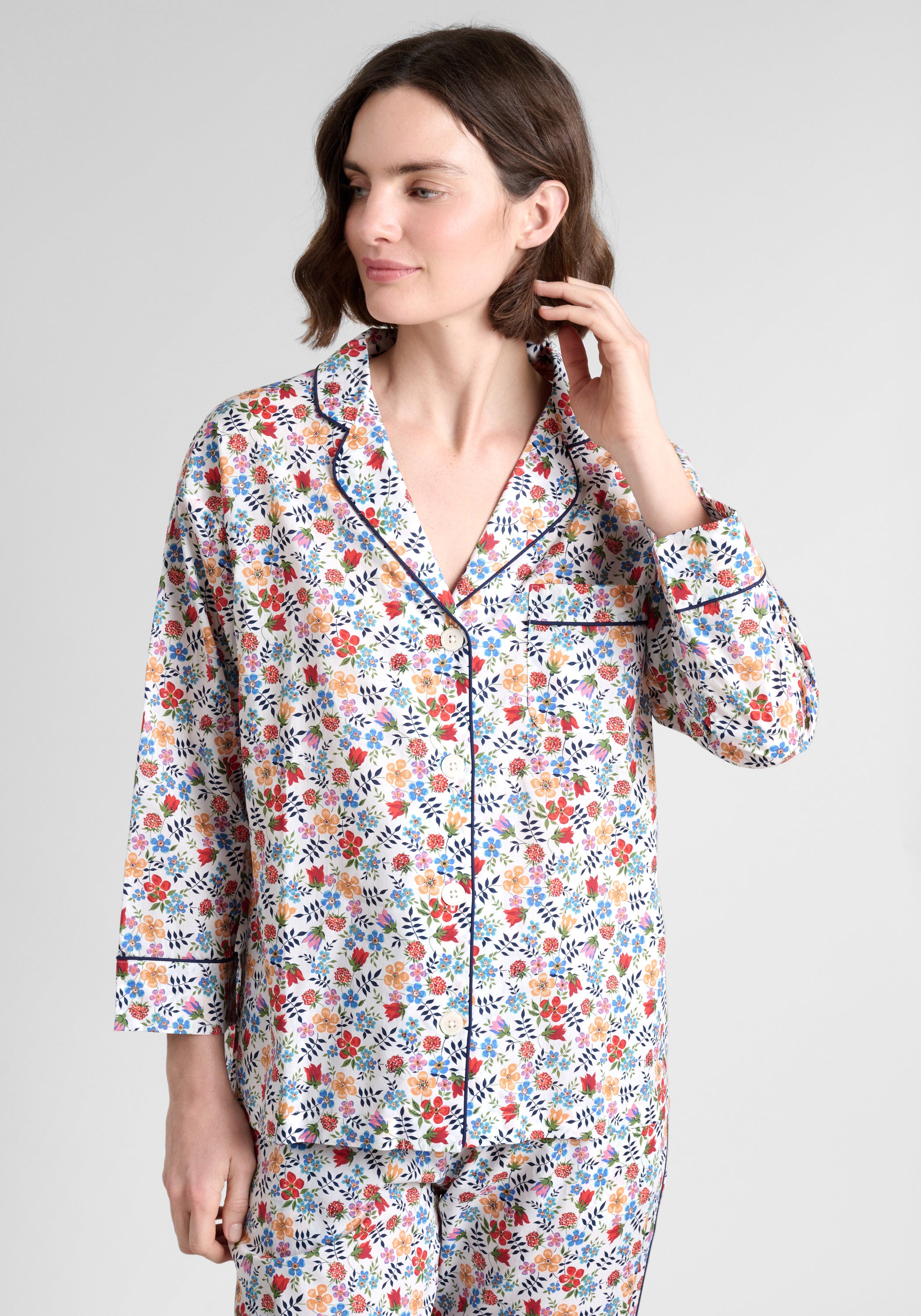 Liberty Edenham Floral White Pajama Set for Women - Soft Cotton Sleepwear with Short Sleeve Top & Pants - Perfect for Lounging, Sleepovers, and Relaxing at Home