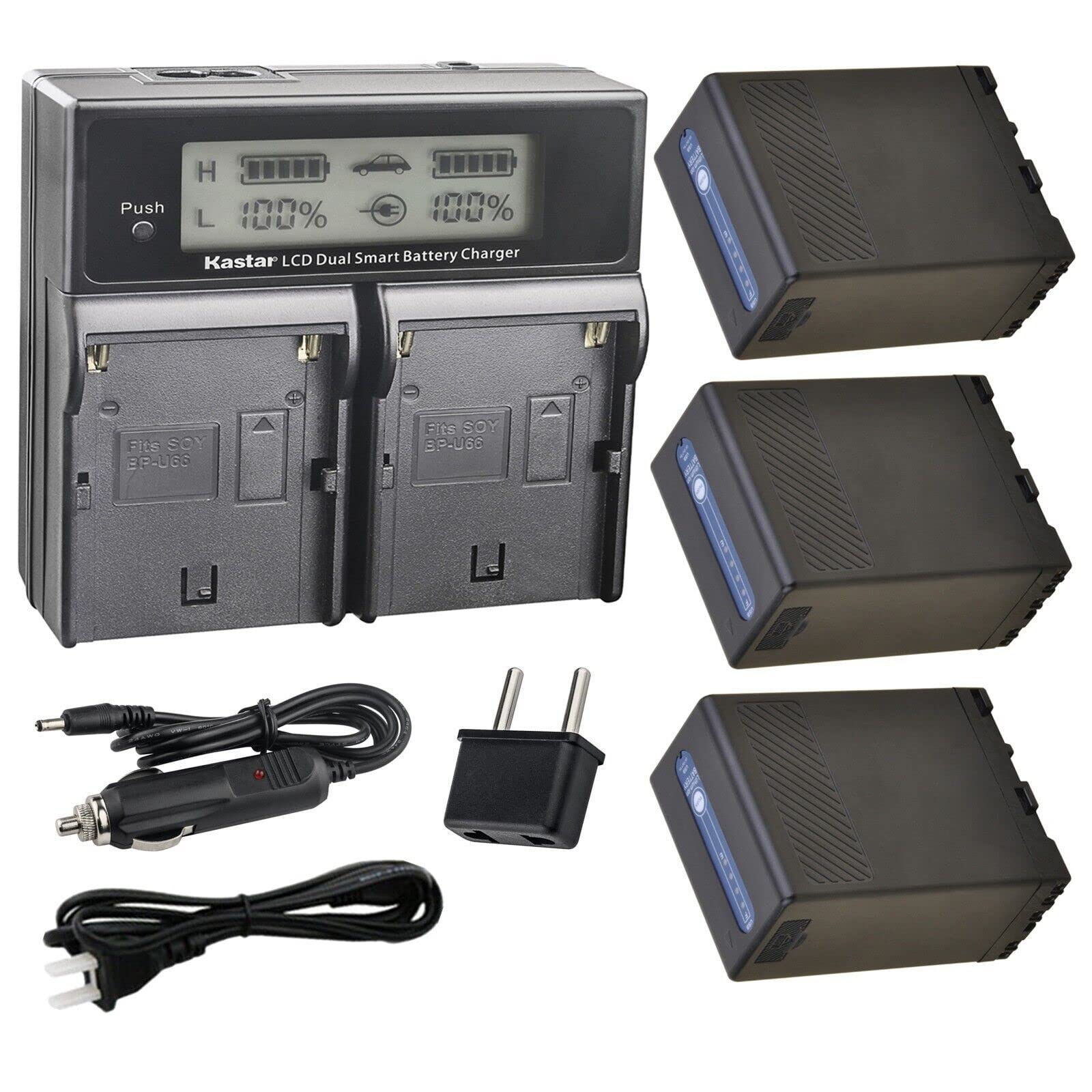 Kastar BP-U68 Battery 3-Pack with CH04 Dual Fast Charger - Compatible with Sony BP-U90 BP-U60 BP-U65 BP-U68 for PMW-150P XDCAM EX HD422 PHU-60K PXW-Z450 PXW-Z190 PXW-Z280 PXW-FX6 ILME-FX6 Camcorders - Perfect for Professional Videography & Live Streaming