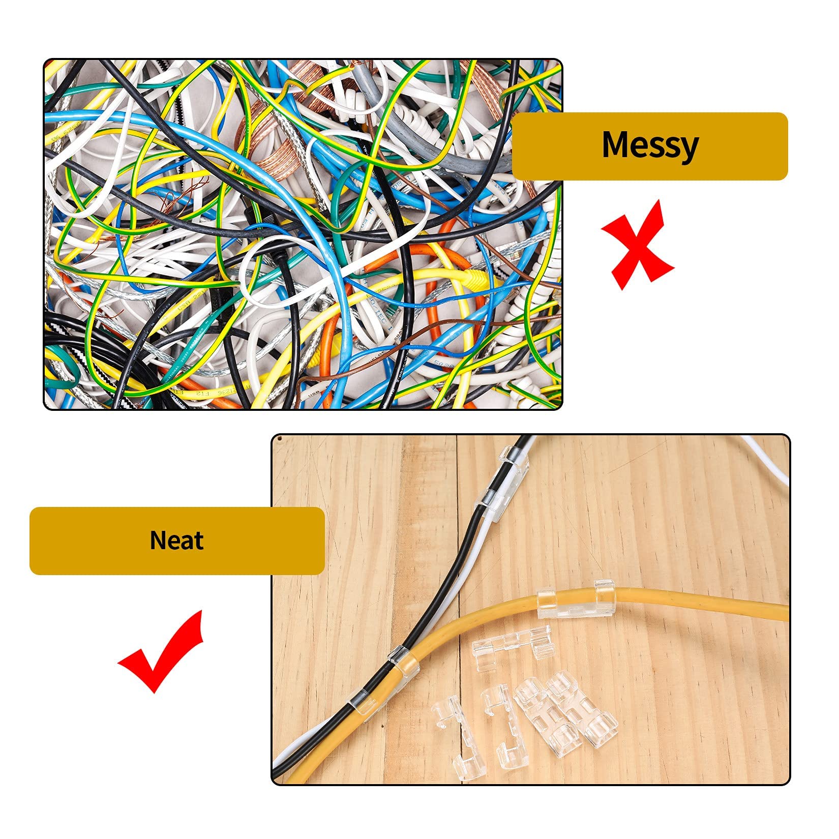 120 Pcs Clear Adhesive Cable Clips - Strong Cord Organizer & Wire Holder for Home Office Car Desk - Perfect for TV, PC, Laptop, Ethernet Cable Management (Cable Clips, Cord Clips, Wire Management) - Organize Wires Under Desk, Behind TV & in Car