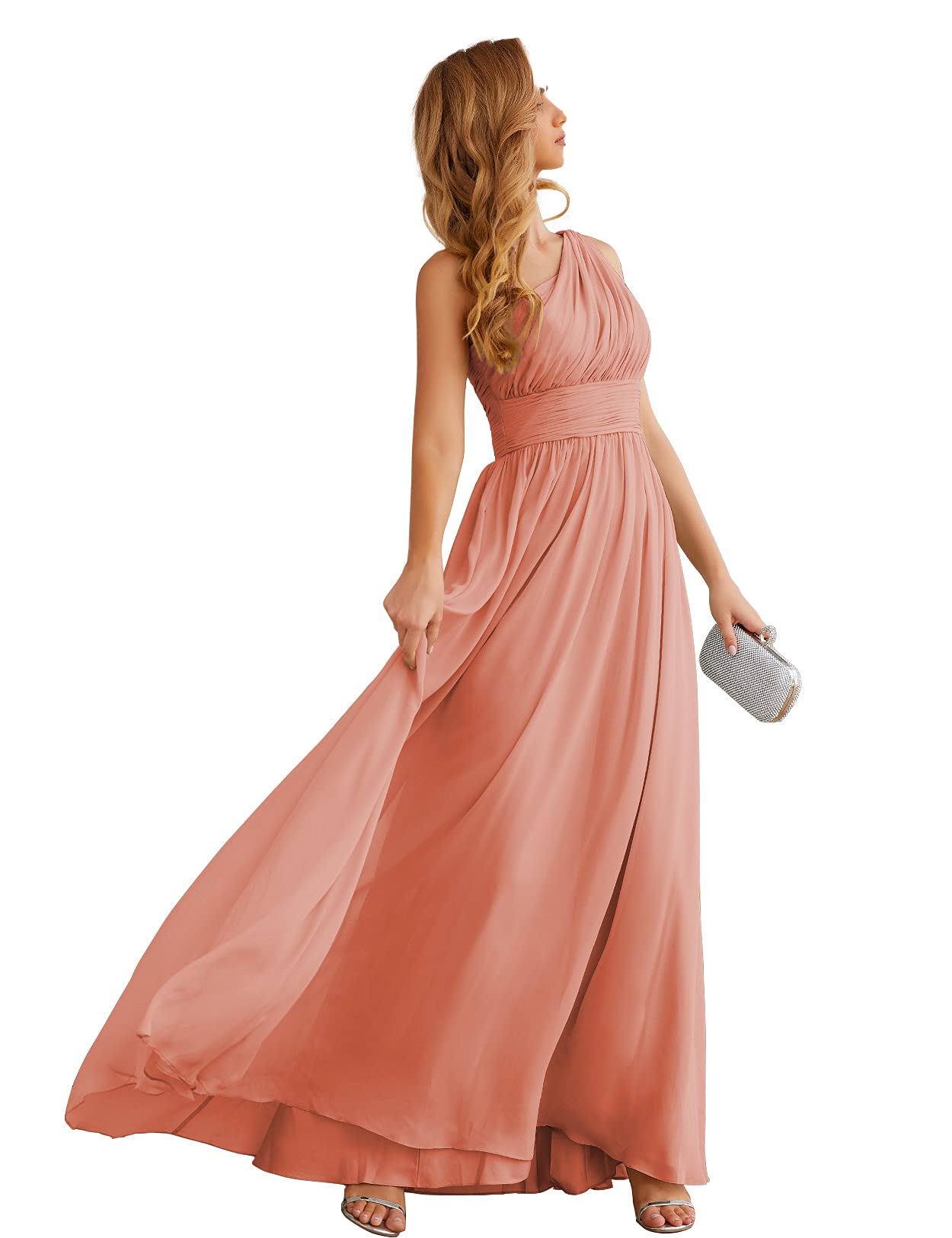 Numbersea One Shoulder Bridesmaid Dresses - Elegant Chiffon Long Maxi Formal Evening Gowns for Women | Perfect for Weddings, Prom, Parties & Special Occasions