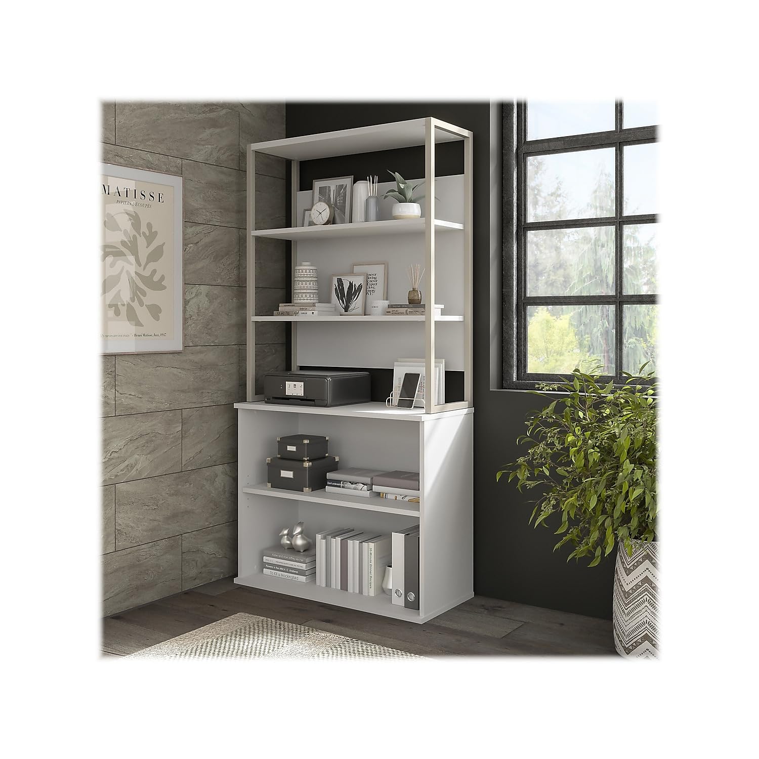 Bush Business Furniture Hybrid 36W White Bookcase Hutch - Perfect for Home Office, Study Room & Library Organization