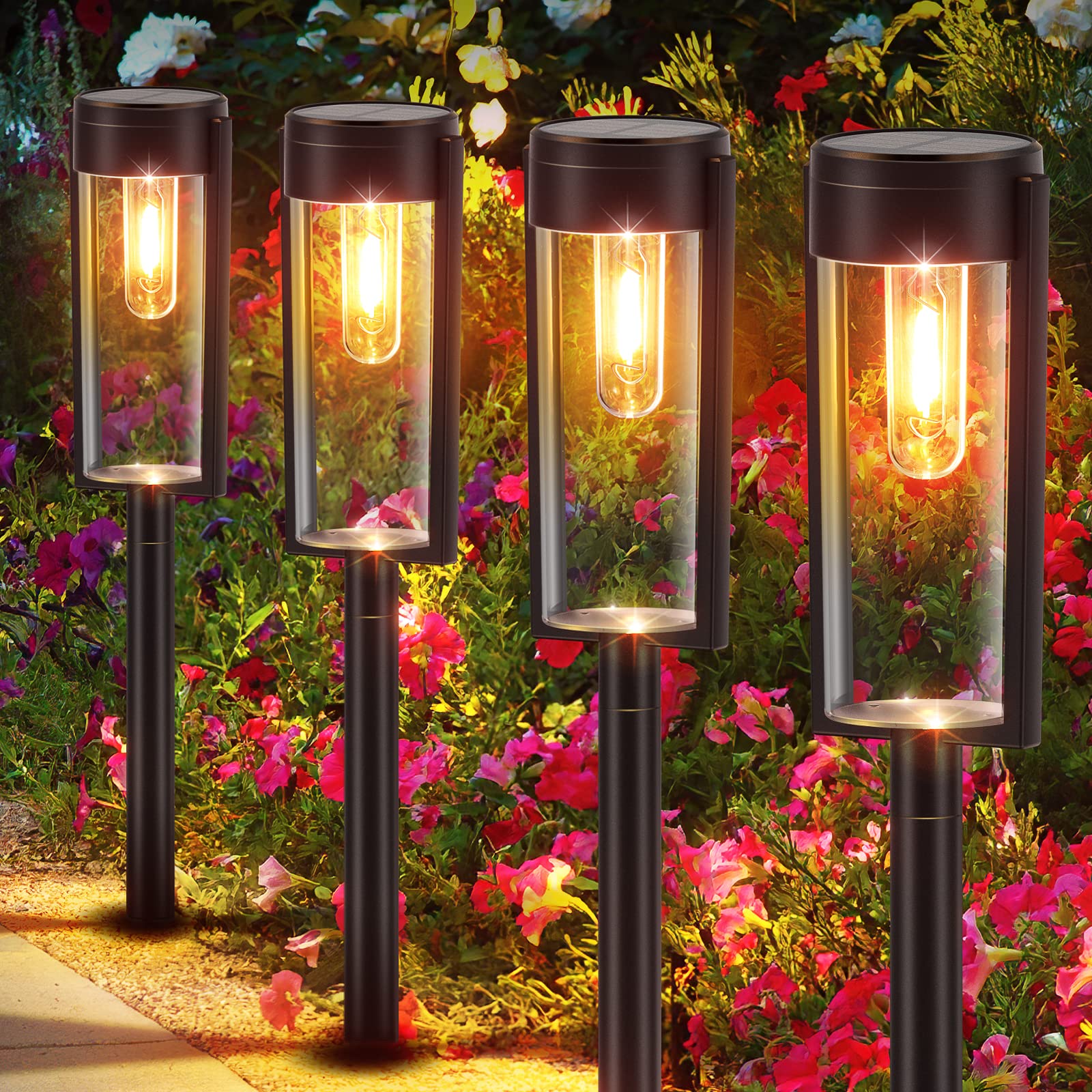 LETMY Solar Pathway Lights Outdoor - 6 Pack Upgraded IP65 Waterproof Solar Garden Lights, Auto On/Off Solar Powered Landscape Path Lights for Yard, Lawn, Patio & Walkway | Perfect for Driveway, Backyard, Garden & Outdoor Decor