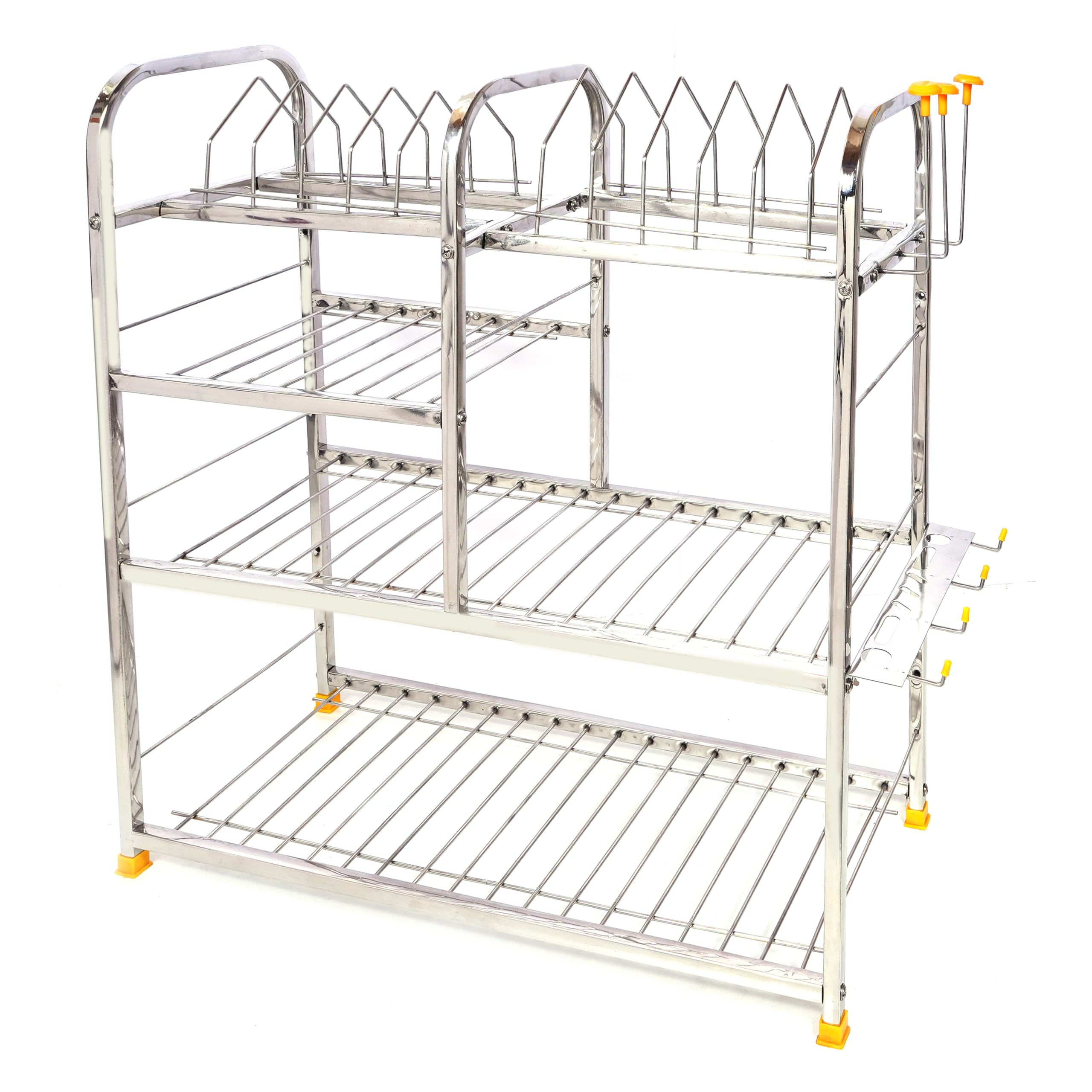 NAVUM ROSHANI Stainless Steel Wall Mount Kitchen Racks | Dish Rack with Cutlery Holder & Plate Stand | Modular Kitchen Organizer | 24 X 24 Inch Corner Shelf (4.5kg) for Small Spaces & Apartment Kitchens