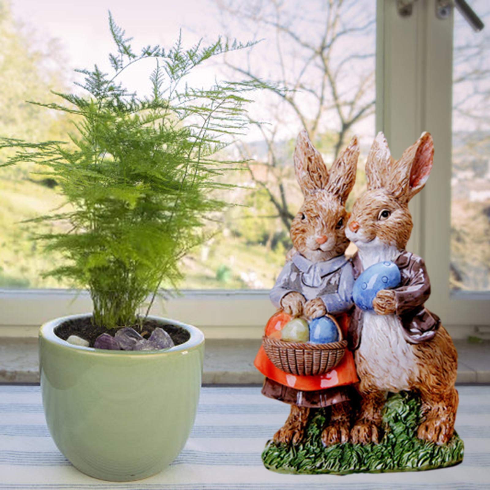 Yowein Spring Polyresin Bunny Figurine with Carrot Decor - Easter Table Centerpiece for Home, Party & Holiday Decorations | Perfect for Couples, Spring Celebrations & Festive Gatherings
