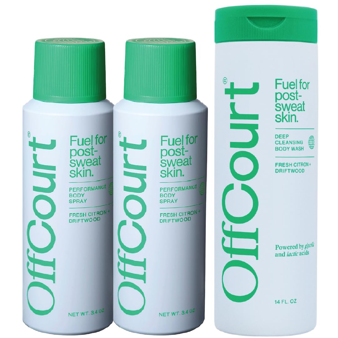 OffCourt - Fresh Citron & Driftwood Scented Deodorant Body Spray (2 Pack) and Body Wash Set for Men | Long-Lasting Fragrance, All-Day Freshness | Gym, Workout, Office & Daily Use