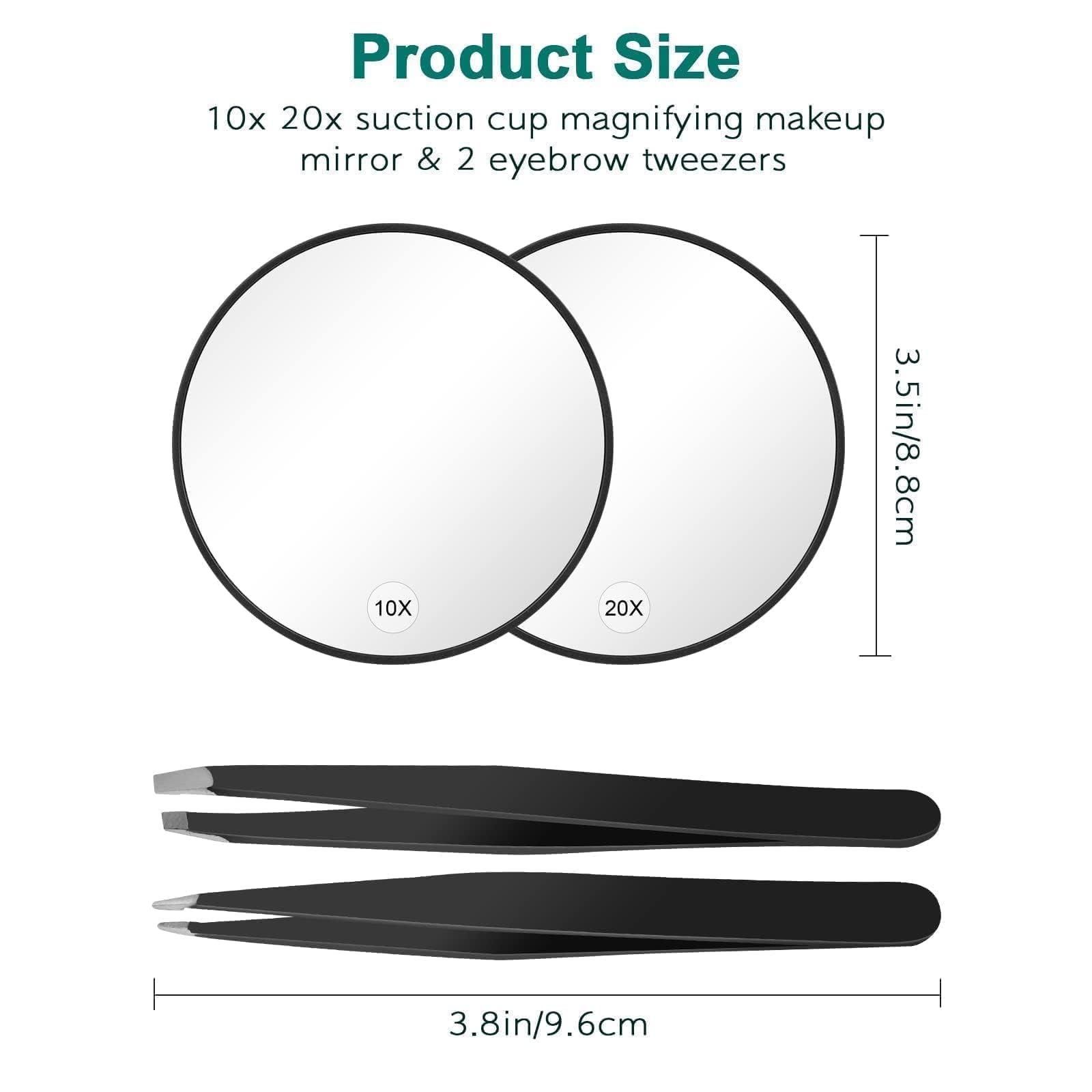 Linkstyle 20X 10X Magnifying Mirror for Travel - Portable Handheld Makeup Mirror with Suction Cup & Tweezers - Perfect for Shaving, Makeup Application, Eyebrow Grooming & Skincare Routine