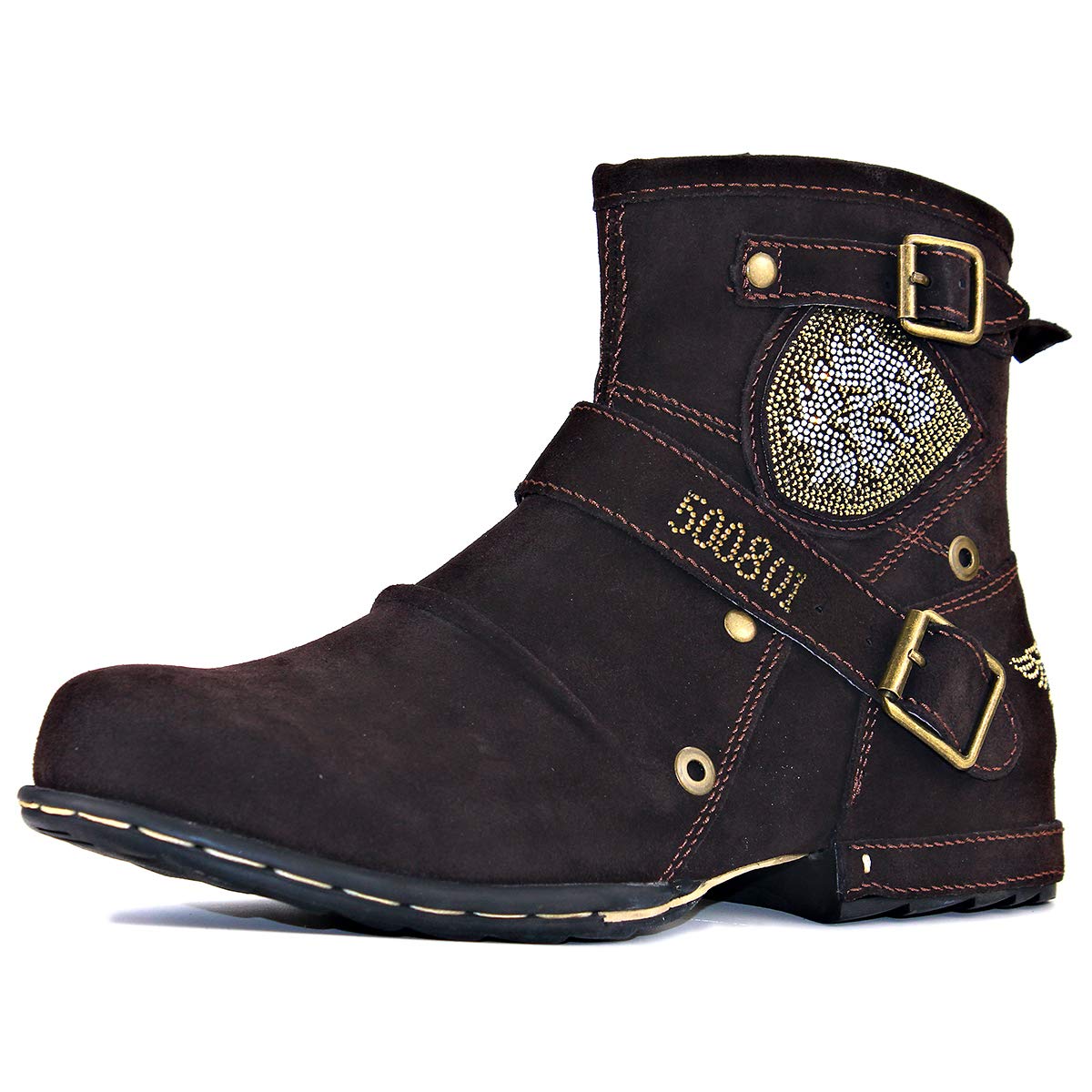 OSSTONE Men's Fashion Moto Boots - Leather Chukka Boots with Zipper, Casual Diamond Style Shoes (Black, Size S) - Perfect for Motorcycle Riding & Urban Streetwear