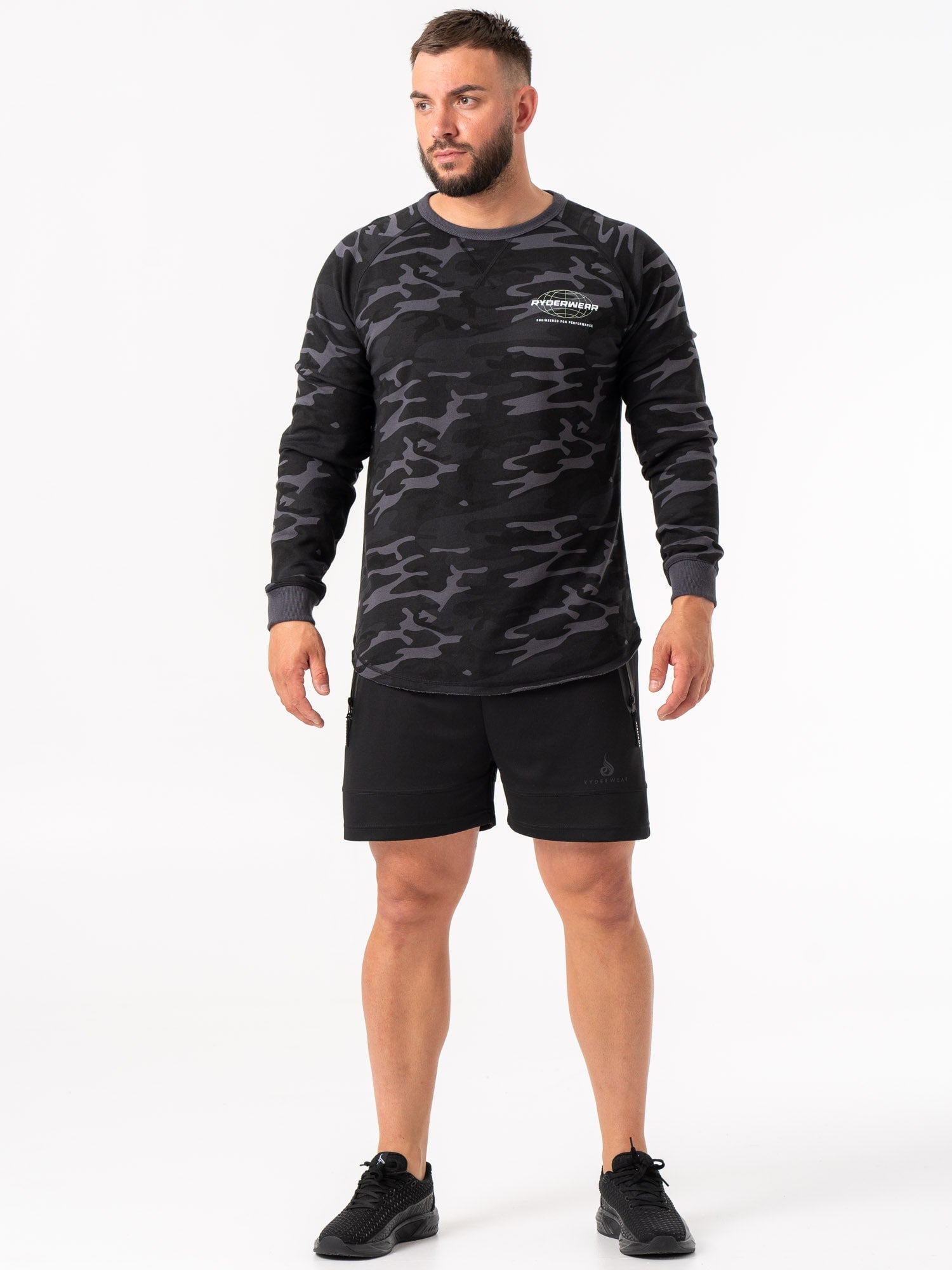 Energy Crew Neck T-Shirt - Black Camo Print | Men's Casual Streetwear Tee for Gym, Workout & Everyday Wear