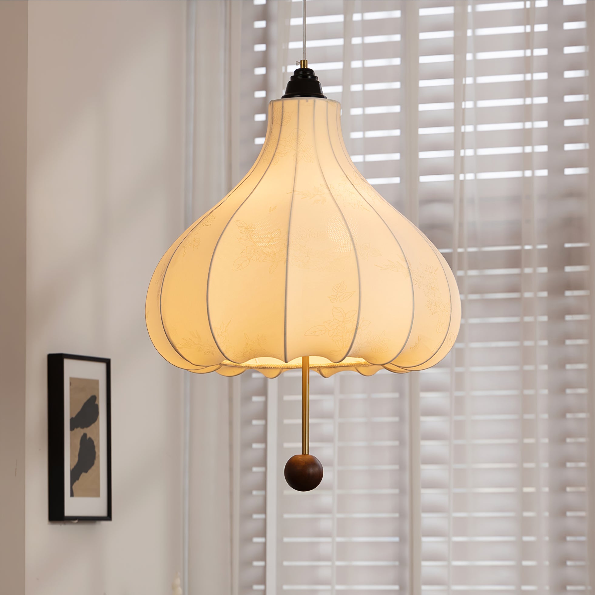 Handmade Chestnut Fabric Pendant Light - Modern Boho Hanging Lamp for Living Room, Bedroom, or Dining Room Decor