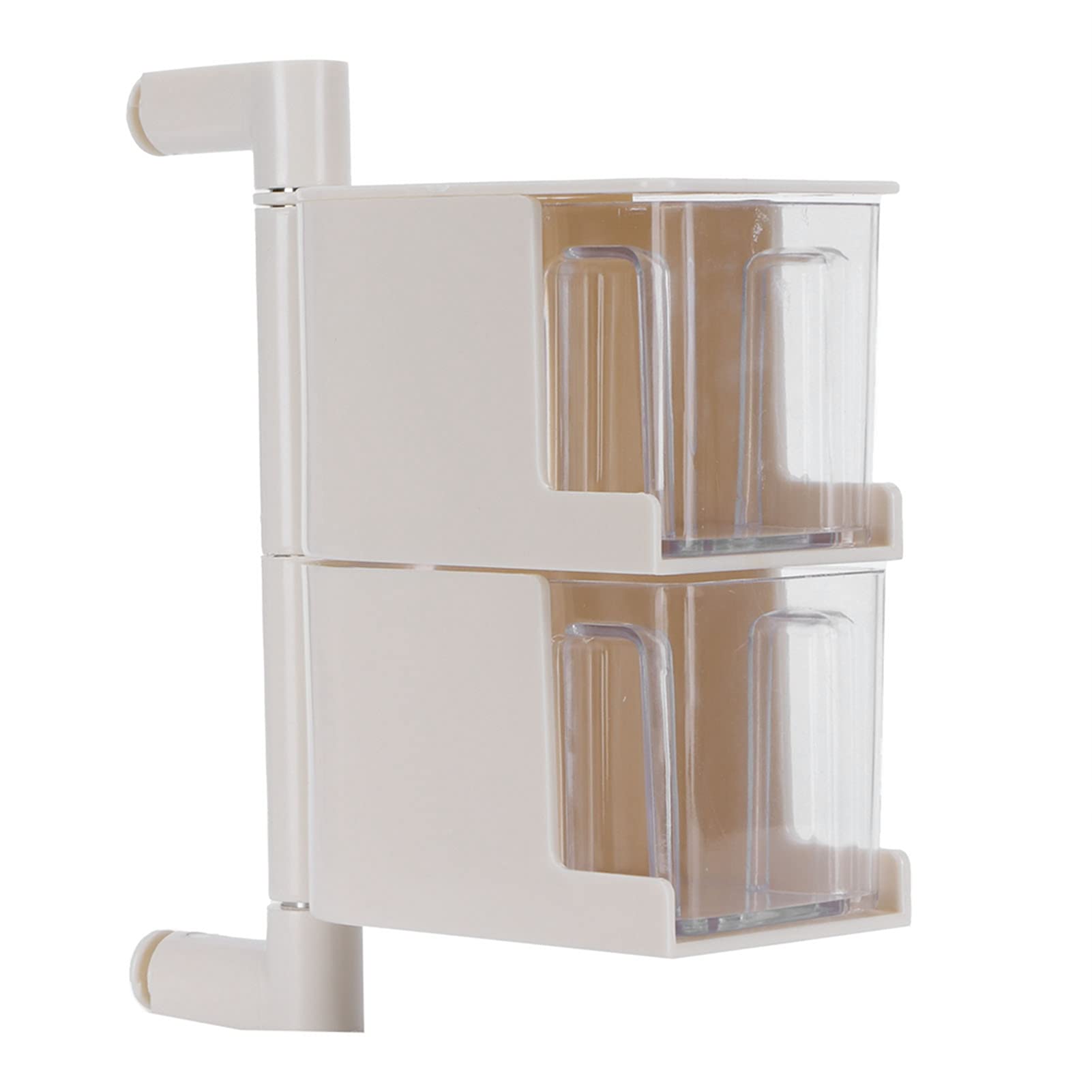 Rotatable 2-Tier Spice Rack Organizer - Wall Mounted No-Drill Kitchen Storage Cabinet with Swivel Drawers for Spices & Condiments (Beige) - Perfect for Small Kitchens, Pantries & Countertop Organization