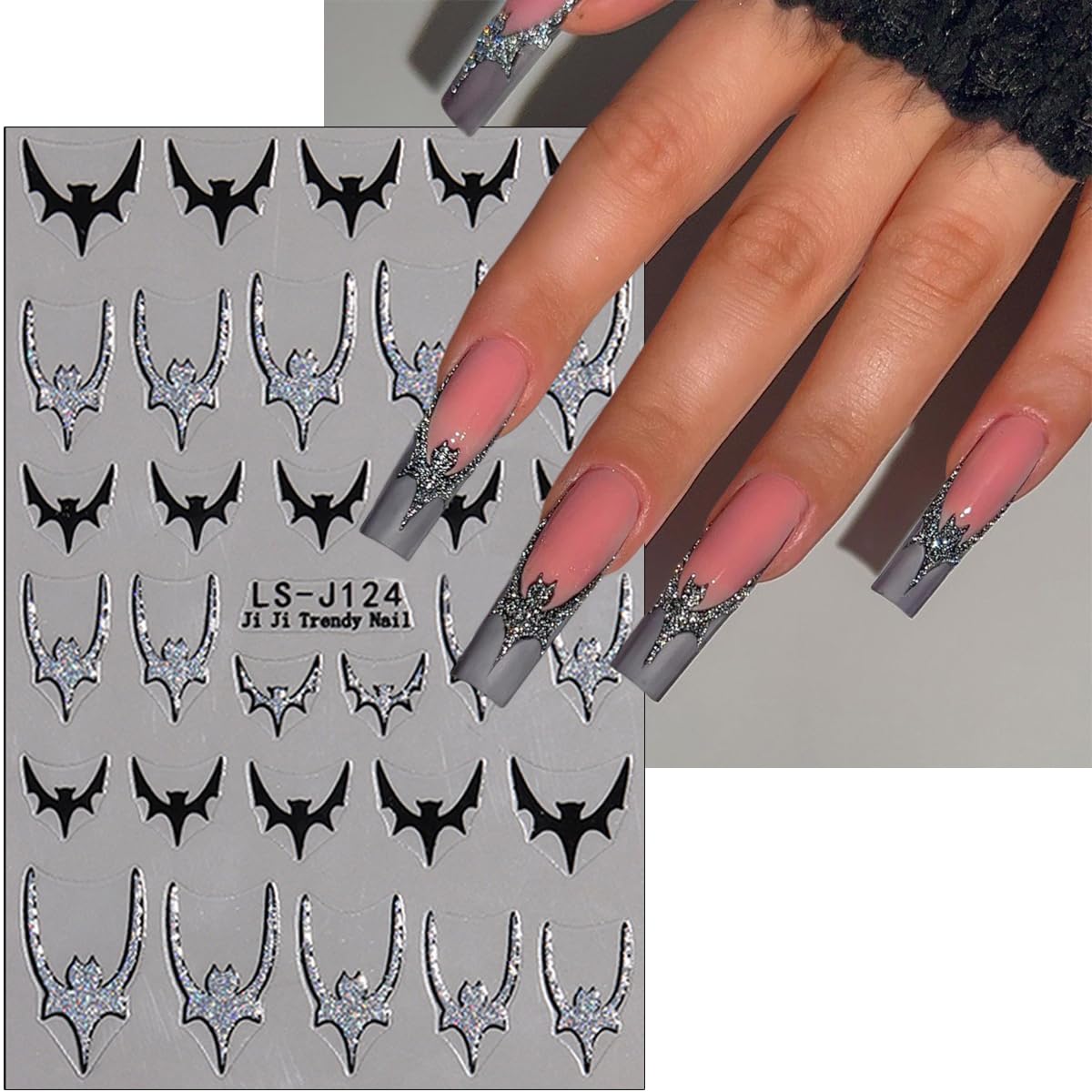 3D Halloween Nail Stickers - Spider Web, Bat, Skull, Black Silver Spider & Pumpkin Nail Art Decals - Self-Adhesive French Manicure Supplies for Women (6Pcs) - Perfect for Halloween Parties, Costume Events & Spooky Nail Designs