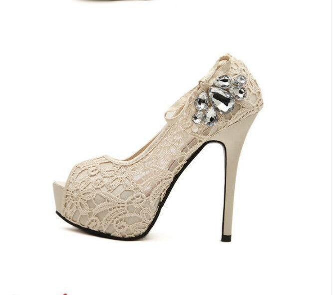 Handmade High Heel Fish Toe Lace Wedding Shoes for Bride - Elegant Bridal Party, Prom & Evening Wear - Style S037
