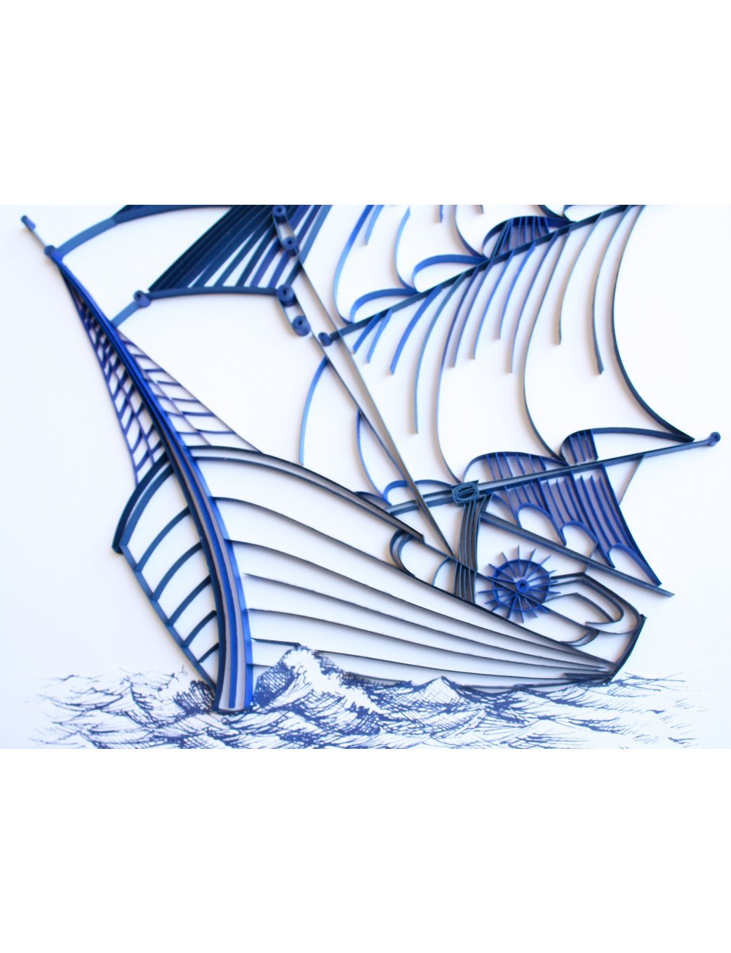 Unique Handmade Paper Quilled Sailing Ship Wall Art - California Artist Crafted Home Decor | Perfect for Living Room, Bedroom & Office Wall Decoration