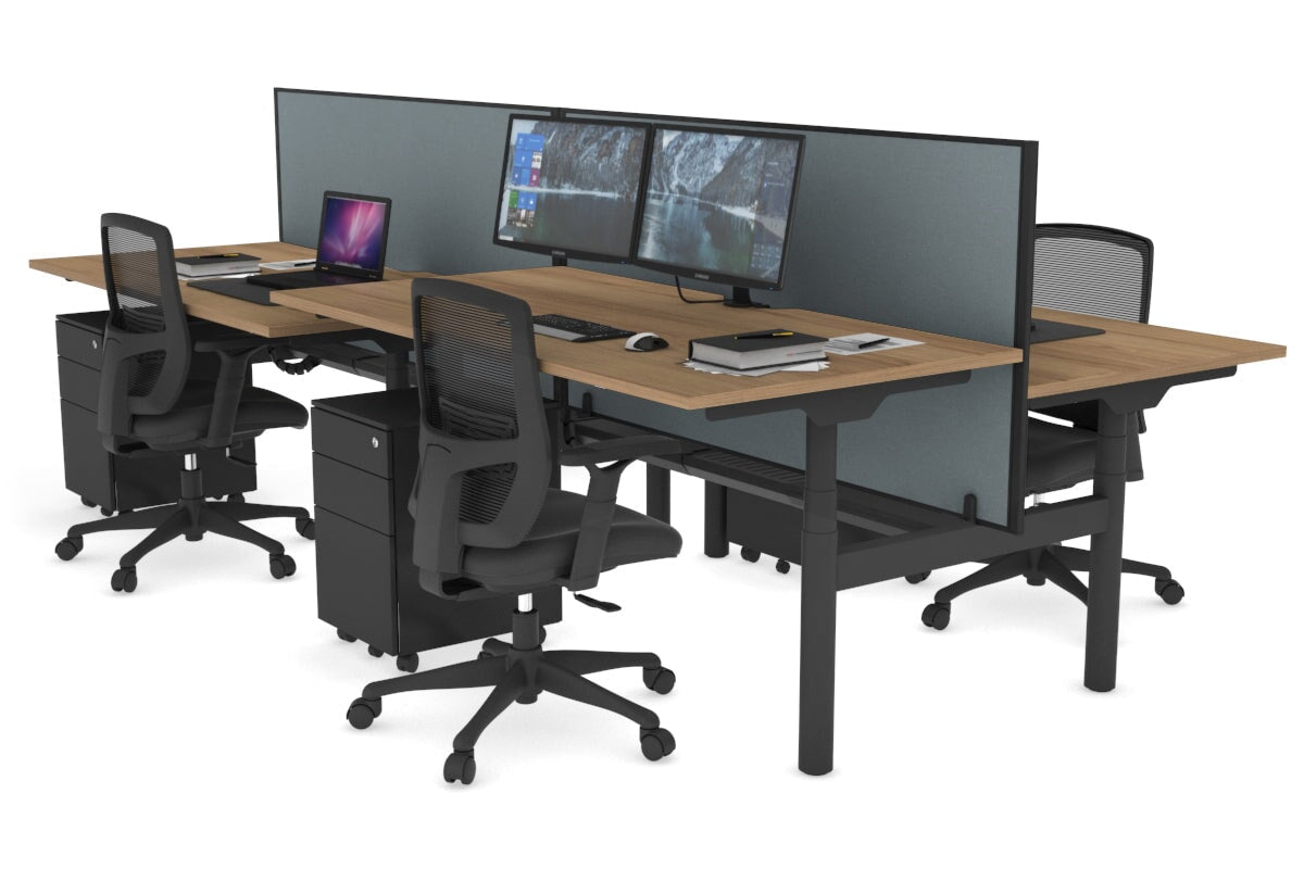 Flexi Premium Height Adjustable 4-Person H Bench Workstation - Black Frame [1200L x 800W with Cable Management] - Ideal for Office, Coworking Spaces & Home Offices