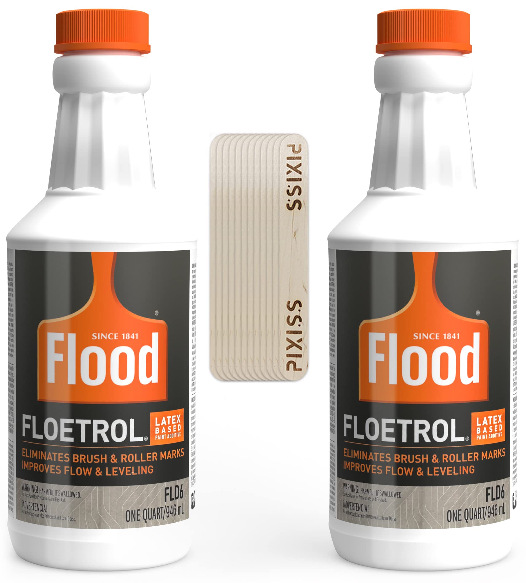 Floetrol Paint Additive & Pouring Medium for Acrylic Paint - Professional Flood Flotrol Additive & Paint Extender (2-Pack) + 20 Wood Mixing Sticks - Perfect for Acrylic Pouring, Fluid Art, Canvas Painting & DIY Home Decor Projects