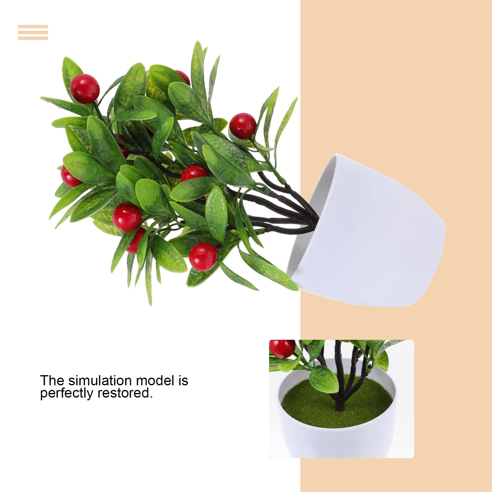 VOSAREA 2PCS Artificial Bonsai Tree - Mini Lifelike Lucky Tree with Red Fruits, Tabletop Decor for Home & Office, Feng Shui Greenery Decoration for Desk, Shelf, Living Room, Bedroom