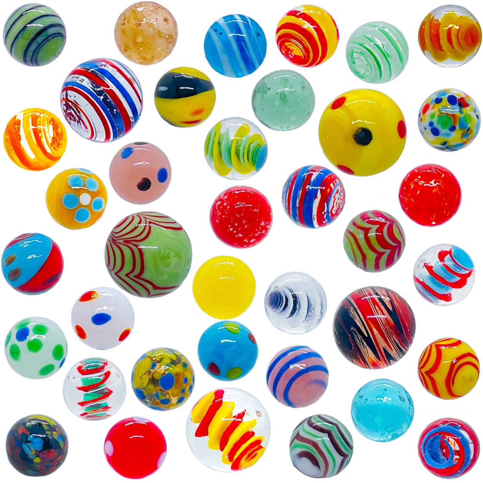 40 PCS Glow in The Dark Glass Marbles - Assorted Sizes Bulk Set for Kids 6+ Years Old, Shooter Marbles for Boys & Girls - Perfect for Games, Collections & DIY Crafts