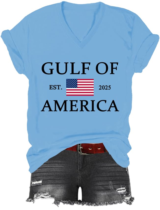 Gulf of America 2025 T-Shirt - Vintage Style V-Neck Cotton Tee for Men & Women | Casual Wear, Beach Outfit, Patriotic Gift