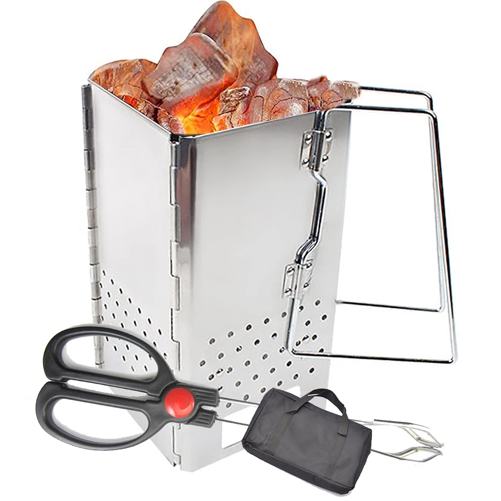 Premium Charcoal Chimney Starter for BBQ & Grilling - Heavy Duty Galvanized Steel Fire Starter for Outdoor Cooking, Camping & Backyard Barbecues - Fast & Easy Charcoal Ignition Lighter for Home Use