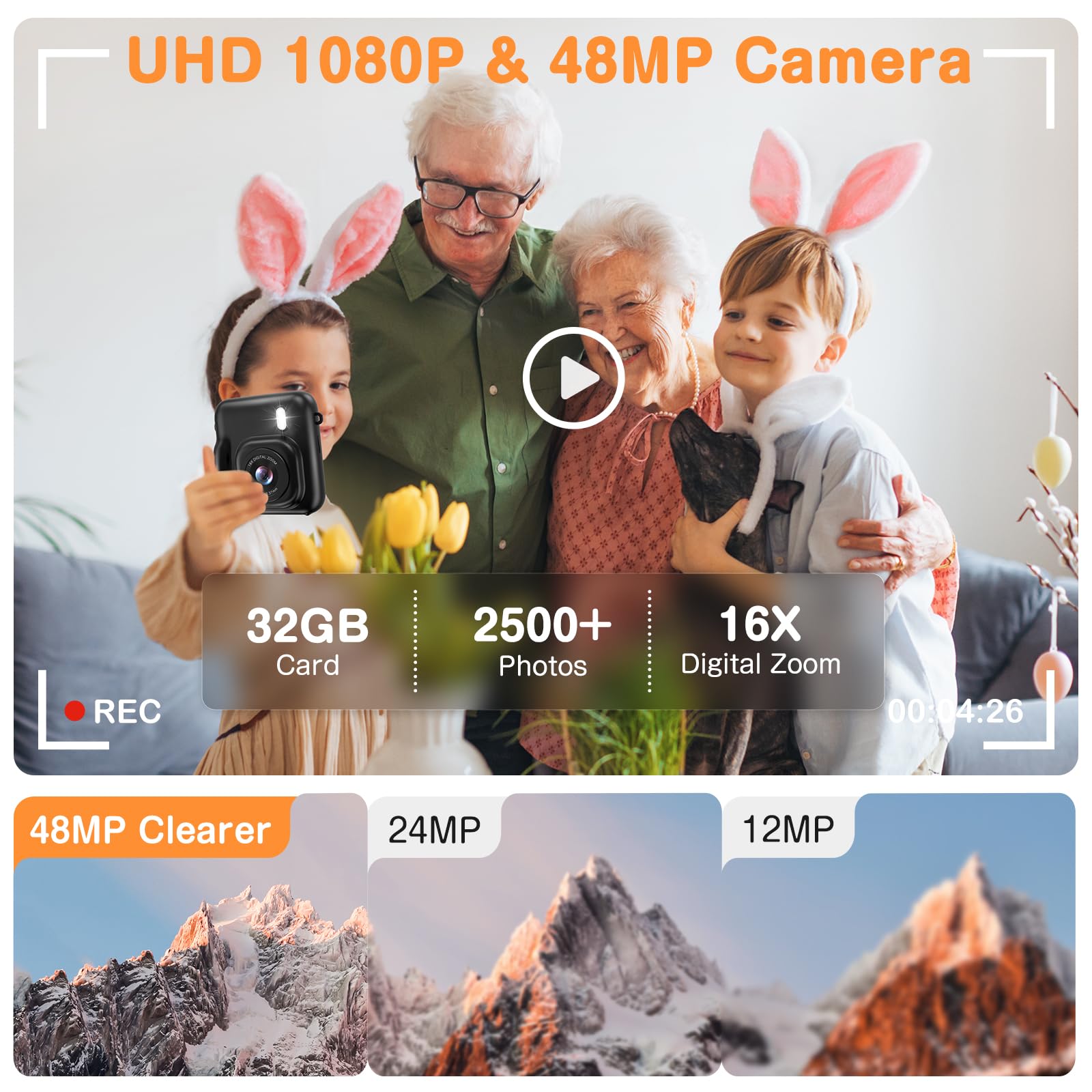 48MP Kids Instant Print Camera with Dual Lens - 1080P HD Selfie Digital Camera for Boys & Girls, Includes 32GB Card - Perfect Christmas & Birthday Gift for Kids (Black) - Capture Memories at Parties, Travel & Family Events