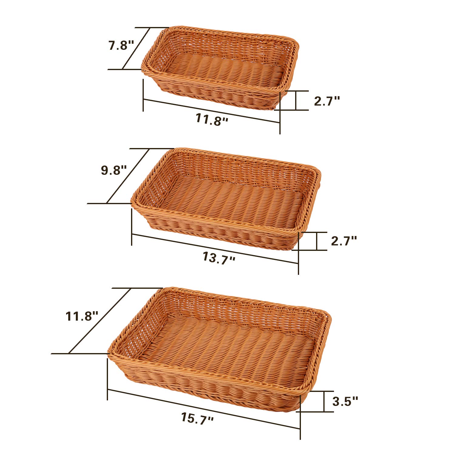 KEILEOHO 3-Pack Woven Wicker Bread Baskets Set - 12
