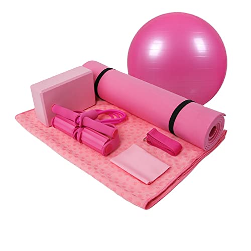 **Amenea 7-Piece Yoga Kit for Beginners – 6mm Thick Mat, Yoga Block, 65cm Ball, Resistance Band, Stretch Strap, Towel & More – Perfect for Home, Gym & Studio Workouts (Pink, Unisex)**