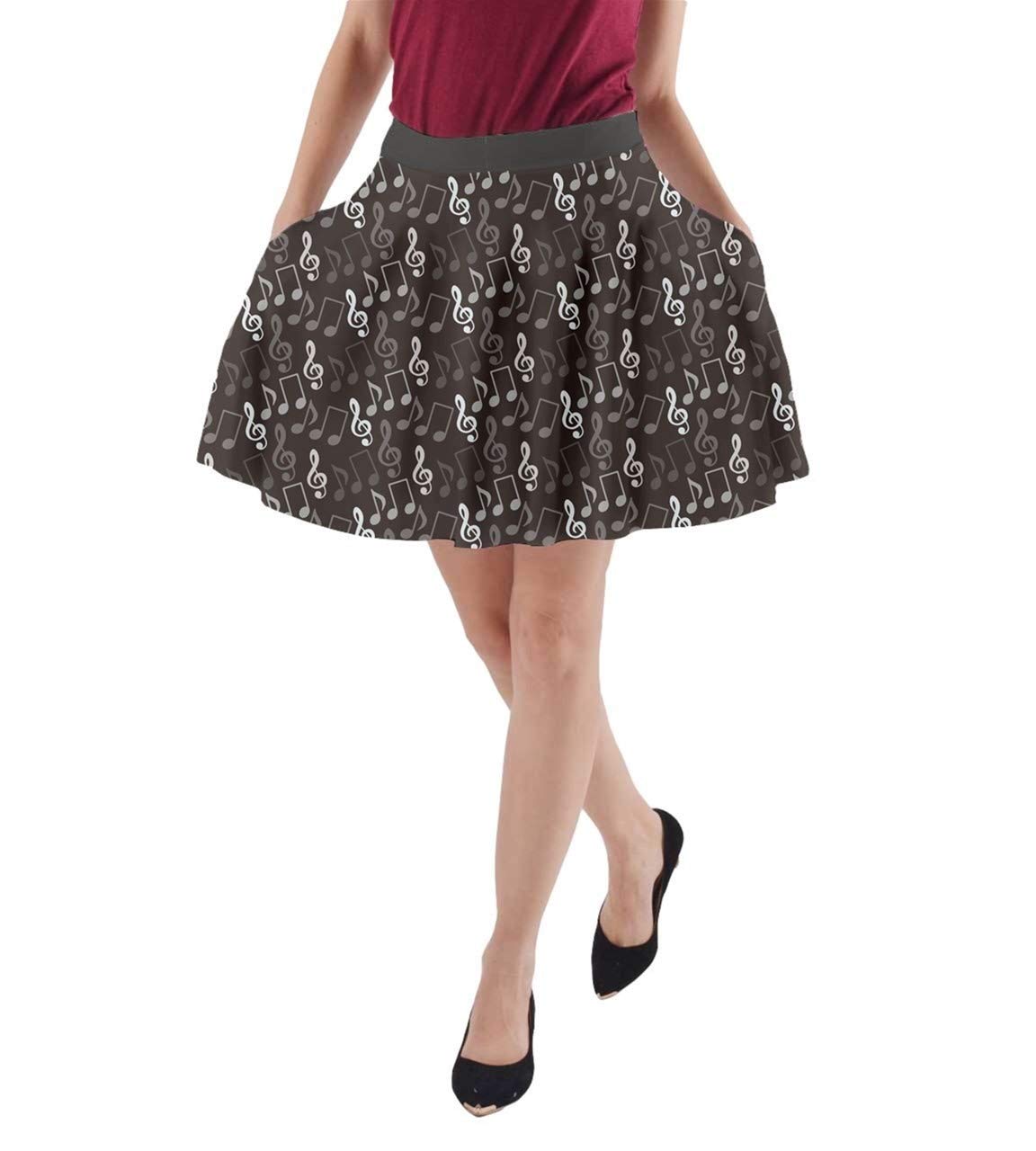 CowCow Women's Music Notes Treble Clef A-Line Skirt with Pockets - XS to 3XL Sizes | Casual Wear, Music Concerts, Dance Performances & Themed Parties