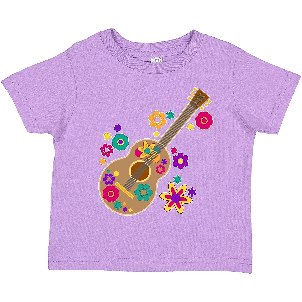 Inktastic Acoustic Guitar with Colorful Flowers Toddler T-Shirt - Cute Music Themed Tee for Kids, Boys & Girls - Perfect for Music Classes, Concerts & Playdates