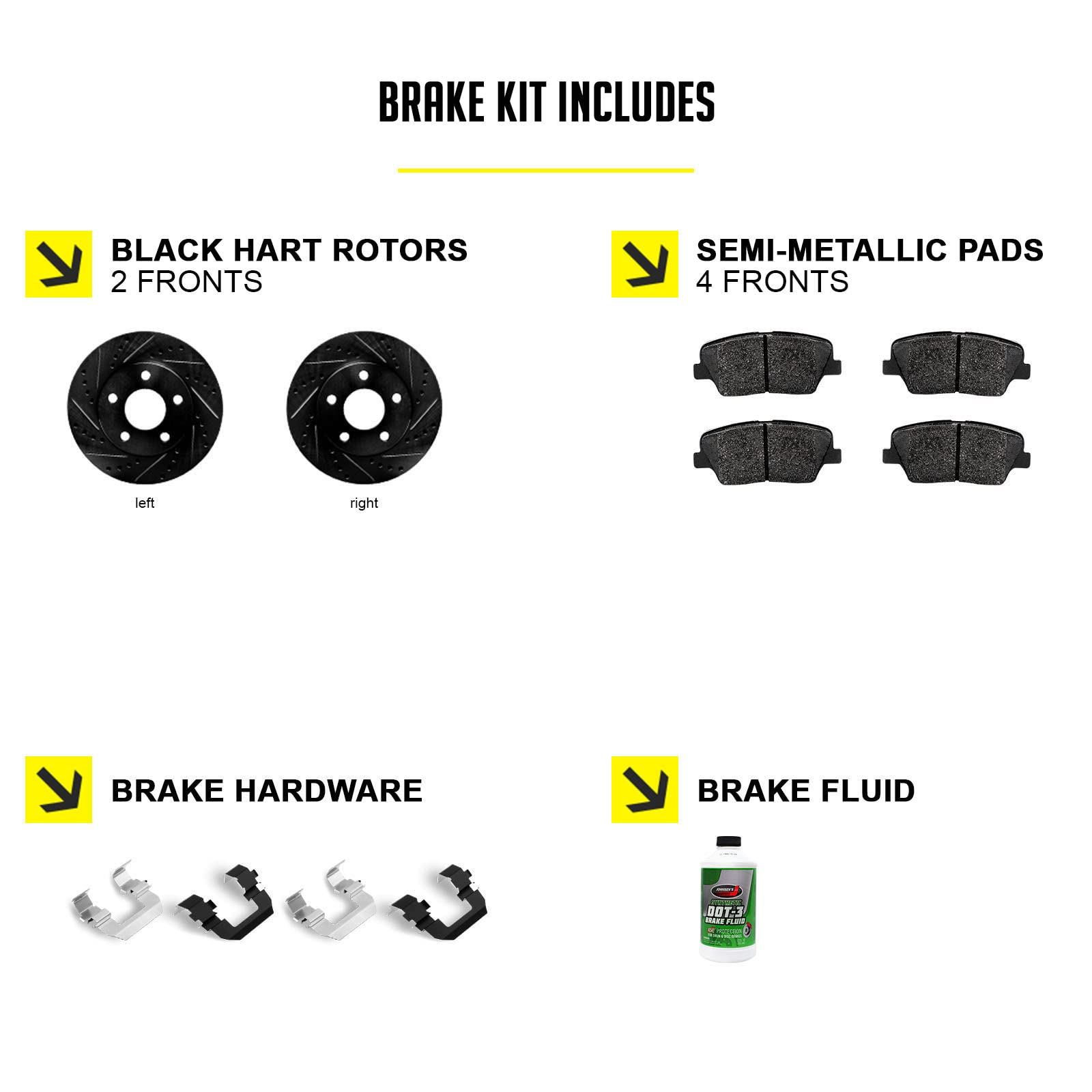 Hart BHC1.48031.43 Front Brake Kit - Semi-Metallic Brake Pads & Rotors with Hardware | Reliable Stopping Power for Cars, Trucks & SUVs | Perfect for Daily Commuting, Highway Driving & Heavy Loads