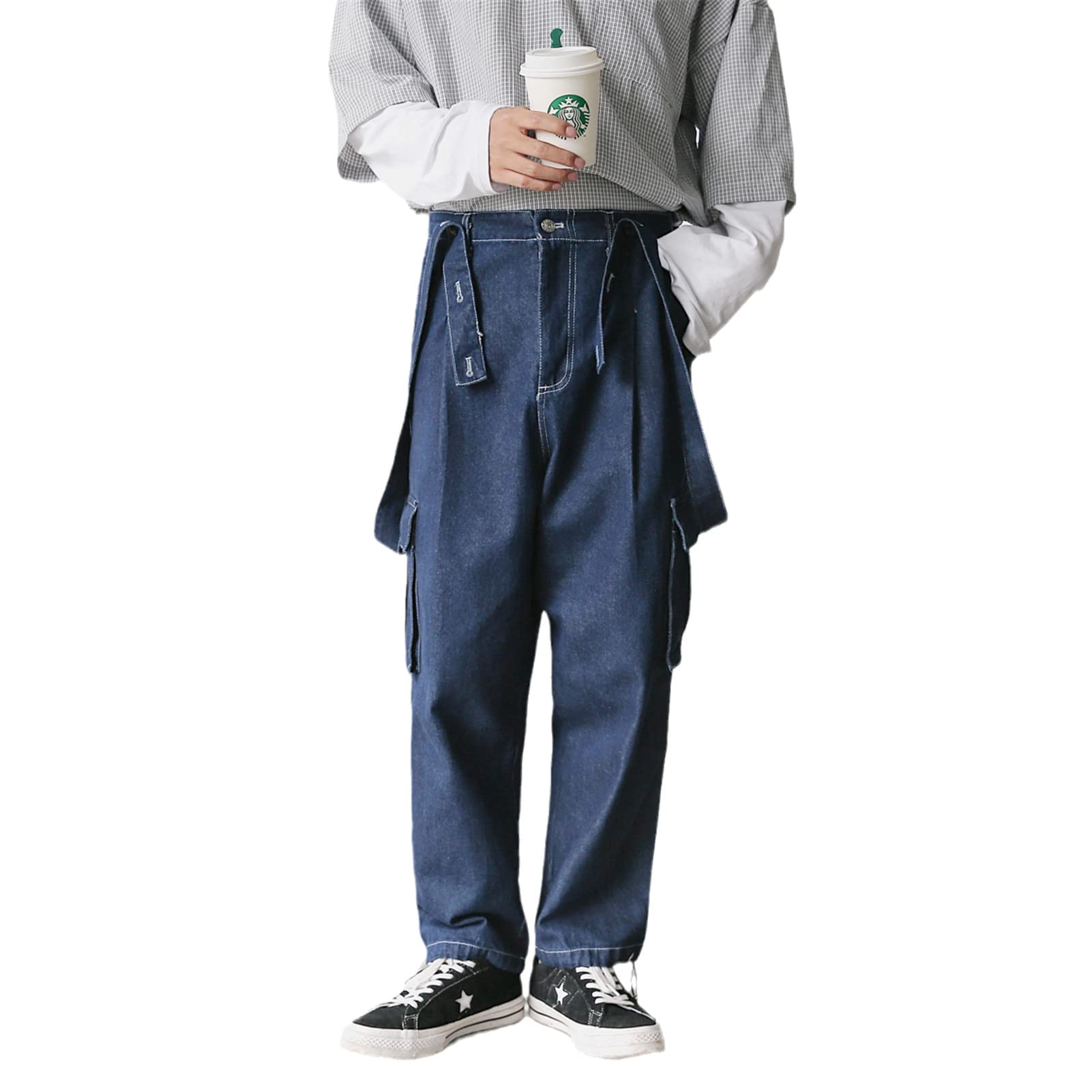 Men's Loose Fit Work Overalls - Durable Denim Jumpsuit & Casual Pants for Construction, Gardening, and DIY Projects - Washable Jeans Romper for Men