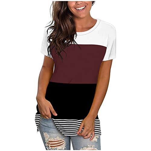 Women's Summer Tops - Basic Short Sleeve Striped Color Block Blouses | Plus Size Loose Casual T-Shirts for Beach, Vacation & Everyday Wear