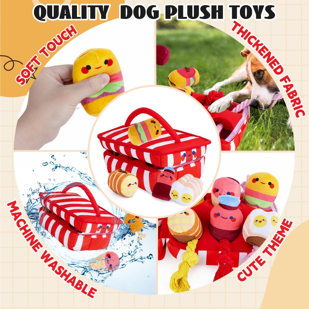 Interactive Squeaky Snuffle Hide & Seek Tug Rope Plush Dog Toys - Natural Foraging Nose Work Chew Toys for Small & Medium Puppies - Boredom Relief & Anxiety Soothing - Perfect for Indoor Play, Training & Mental Stimulation
