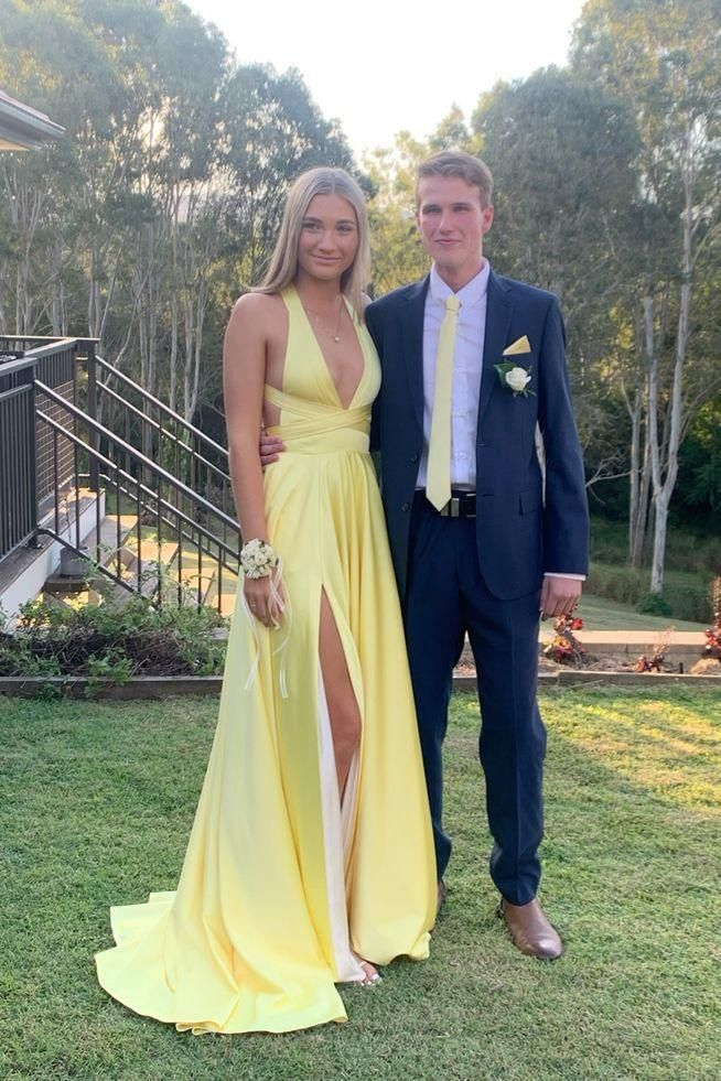 Elegant A-Line Long Formal Prom Dress with High Slit - Satin Evening Gown J5301 for Homecoming, Wedding Guest & Special Occasions