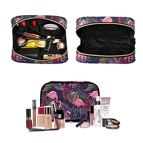 3-Piece Tropical Pink Flamingo & Palm Leaf Hanging Toiletry Bag Set - Clear Travel Makeup Organizer for Women, Waterproof Portable Cosmetic Case - Perfect for Vacation, Gym, Camping & Beach Trips