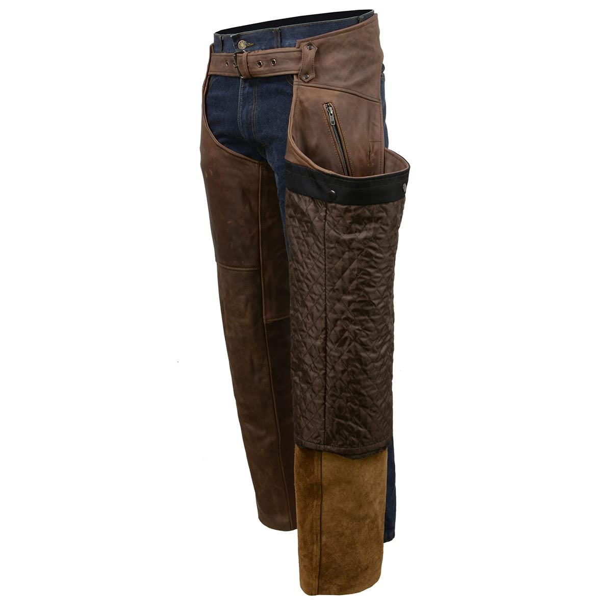 Milwaukee Men's Thermal Lined Premium Leather Motorcycle Chaps for Bikers & Riders - Small Size - Winter Riding Gear for Cold Weather Protection
