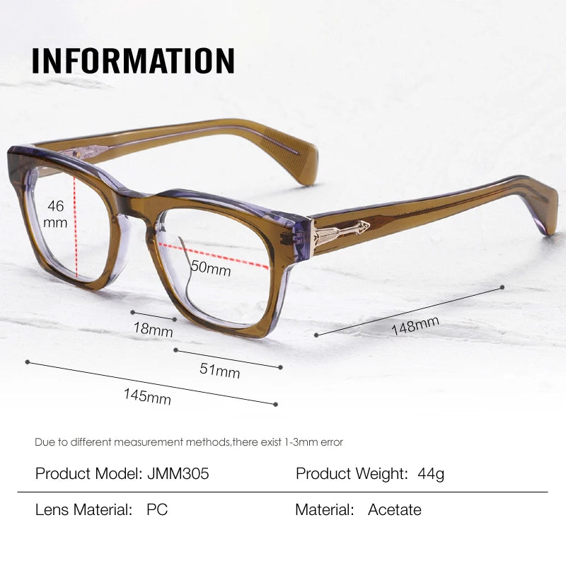 Aror Unisex Full Rim Square Thick Acetate Eyeglasses 49305 - Classic Browline Frames for Men & Women - Perfect for Office, Reading & Fashion Accessories