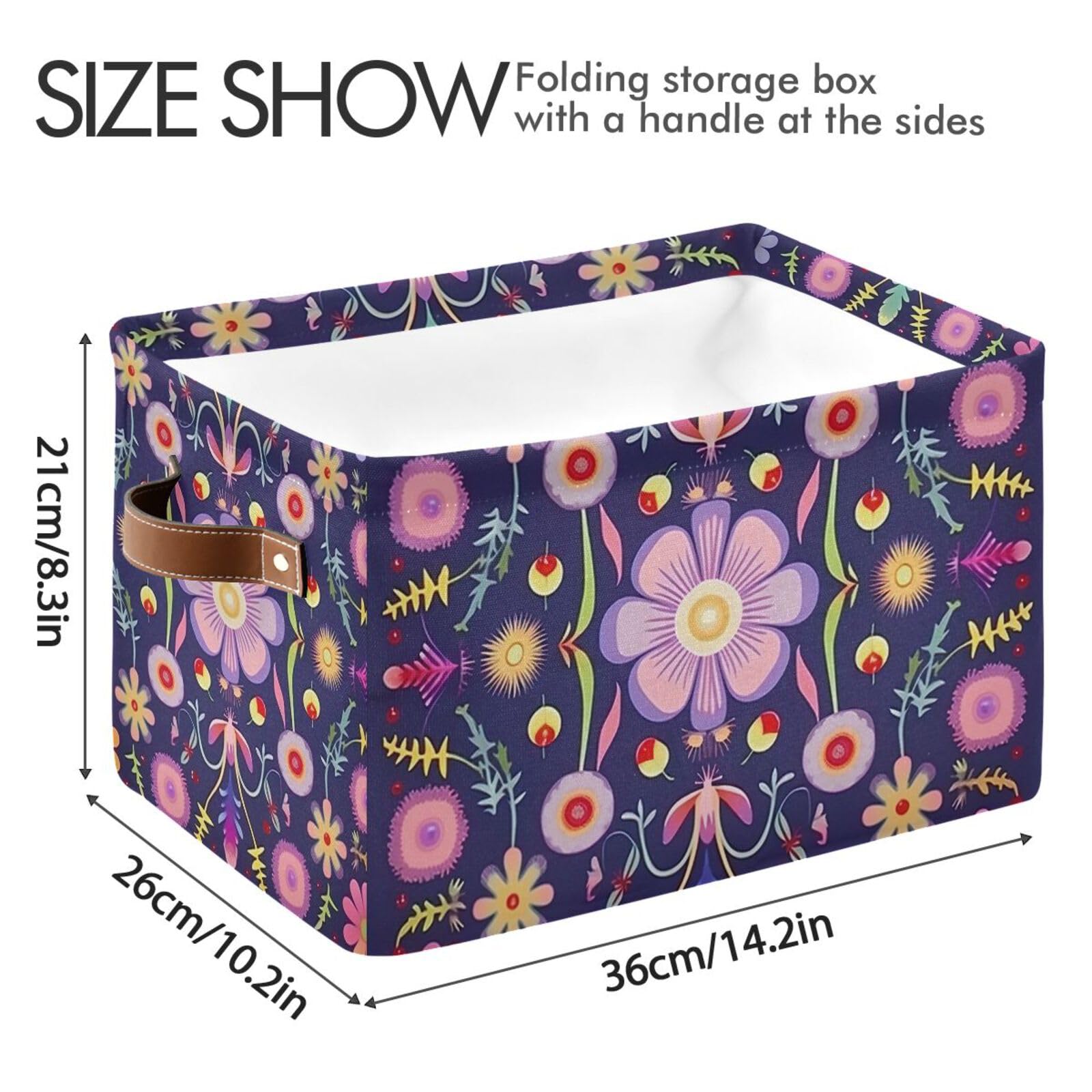 Foldable Canvas Storage Baskets with Handles - 2 Pack Rectangle Fabric Organizer Boxes with Floral Pattern for Home, Office & Closet Organization | Perfect for Clothes, Toys & Shelf Decor