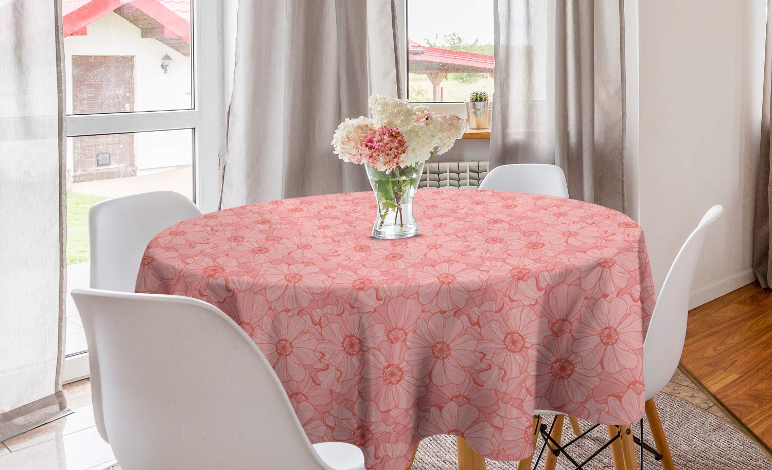 Ambesonne Floral Round Tablecloth - Vintage Style Thick Blush Tone Flowers, 60 Inch Circle Table Cover for Dining Room & Kitchen Decor | Perfect for Dinner Parties, Holiday Gatherings & Home Styling