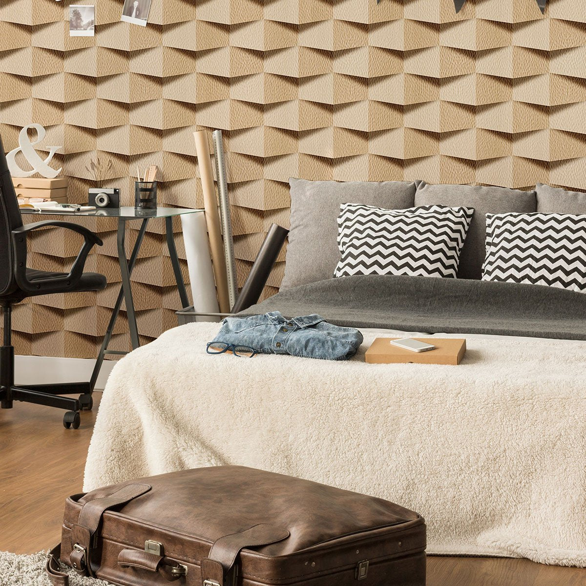 Brown Faux Wood Peel and Stick Wallpaper - Removable Self-Adhesive Vinyl Wall Covering for Bedroom, Living Room, Kitchen Decor
