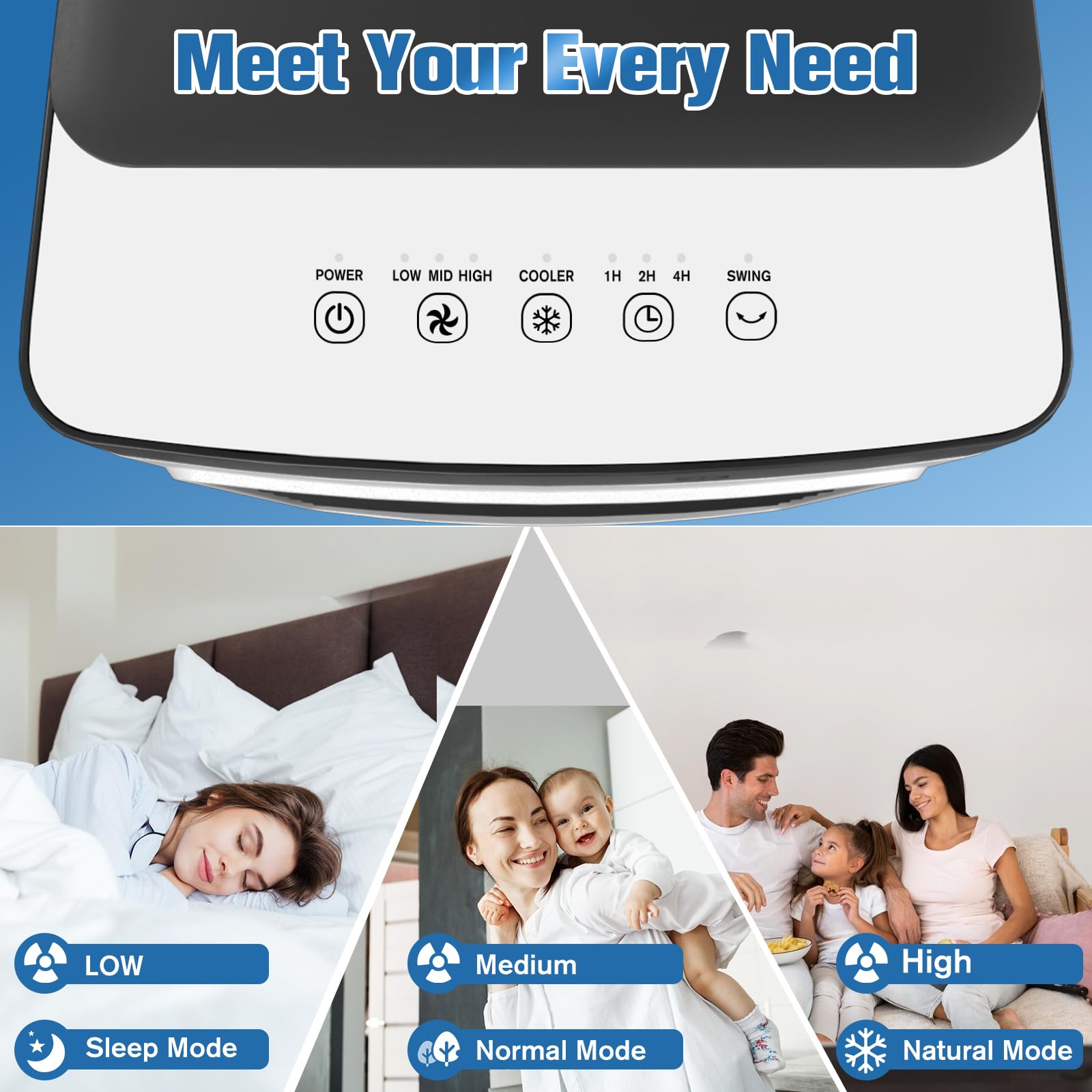 Portable Air Conditioner with 10L Water Tank - 20H Cooling Time, 3 Speeds & 90° Oscillation - Swamp Cooler for Room, Kitchen, Bedroom (Includes 6 Ice Packs) - Perfect for Home, Office & Outdoor Use