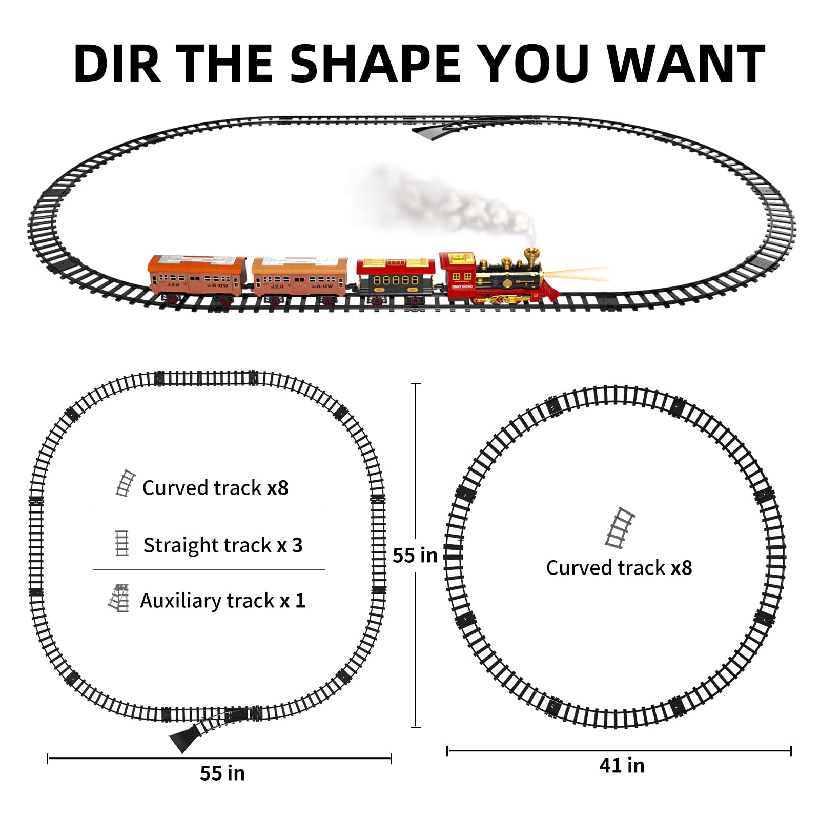 Electric Train Set for Kids Ages 3-7 - Rechargeable Battery Powered Toy Train with Steam Engine, Cargo Car & Tracks - Realistic Smoke, Lights & Sounds - Perfect Gift for Boys & Girls | Playroom, Birthday & Christmas Present