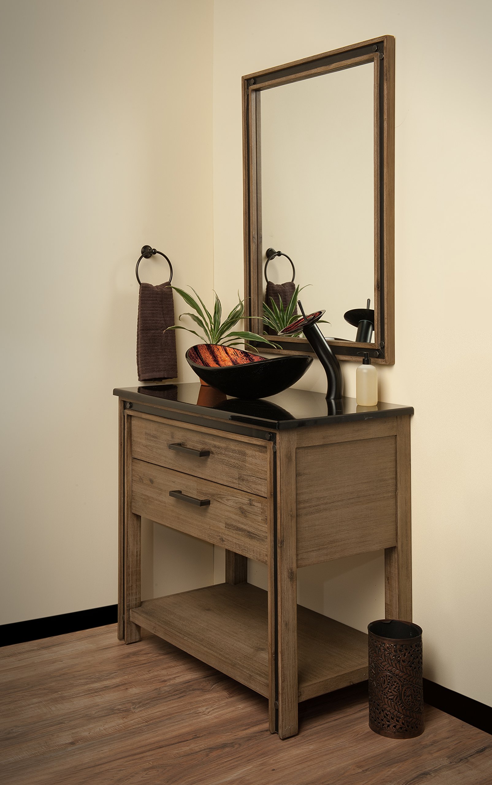 Novatto VOLLE Glass Vessel Bathroom Sink Set in Oil Rubbed Bronze - Modern Above Counter Basin for Bathroom Vanity, Powder Room, and Luxury Home Decor