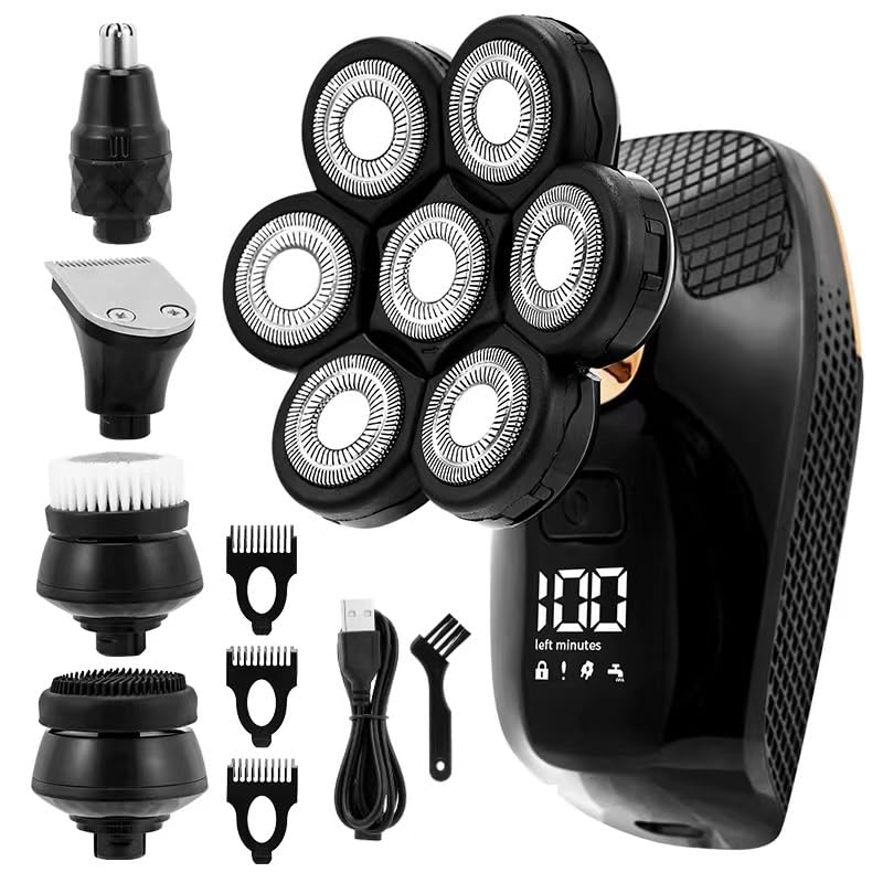 7D Electric Head Shaver for Bald Men - 7 Floating Cutters, Waterproof, USB Rechargeable Trimmer for Smooth Shaving | Perfect for Travel, Gym & Daily Grooming