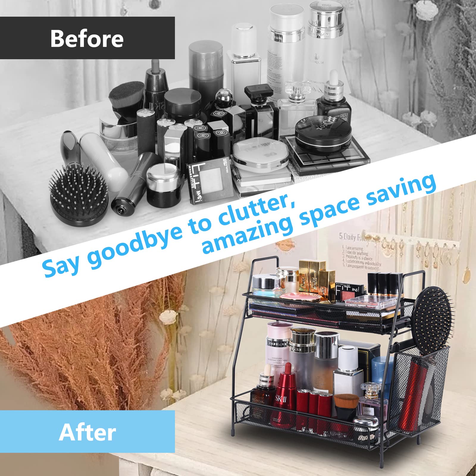 LEMIKKLE Black Countertop Organizer - Multi-Purpose Bathroom, Bedroom & Kitchen Storage Shelf with Small Baskets | Perfect for Organizing Cosmetics, Spices & Small Items