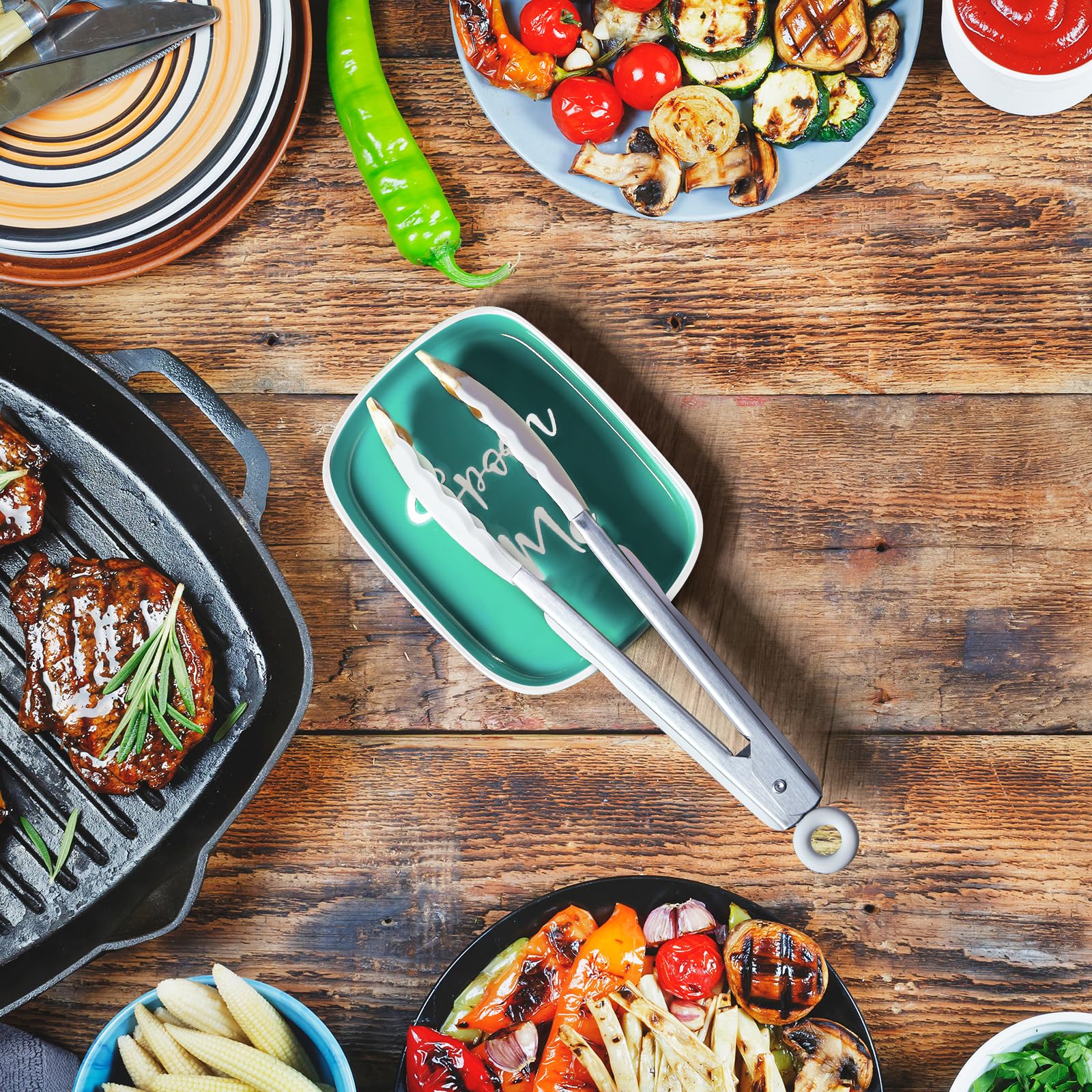 DAYYET Turquoise Ceramic Spoon Rest for Stove Top - Large Heat-Resistant Kitchen Utensil Holder - Teal Cooking Accessory for Countertop - Perfect for Cooking, Serving & Kitchen Decor