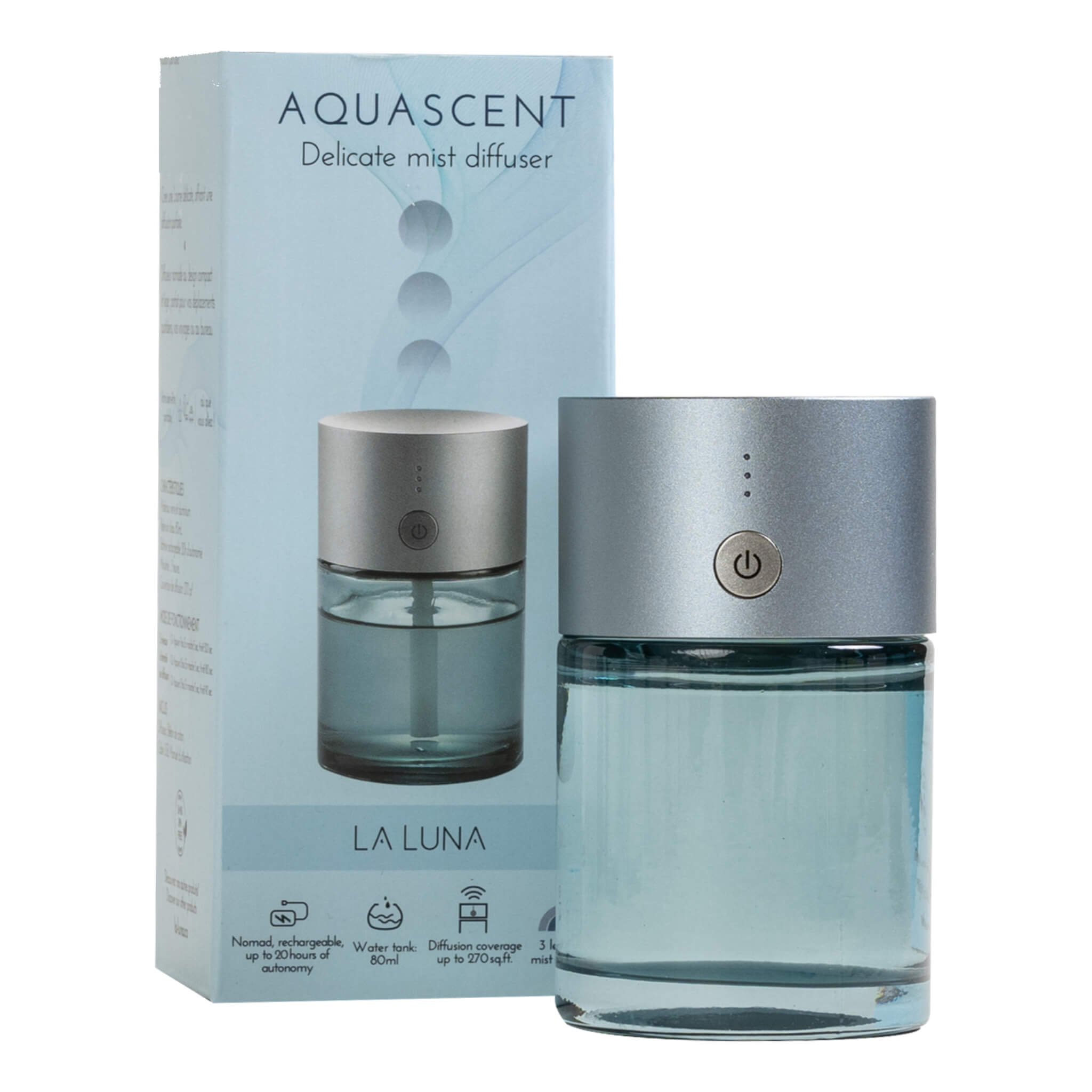 Aquasent Delicate Mist Diffuser - Ultrasonic Essential Oil Diffuser for Aromatherapy, Humidifier for Home, Office, Yoga & Spa | Quiet Operation, Color Changing LED Lights, Auto Shut-Off