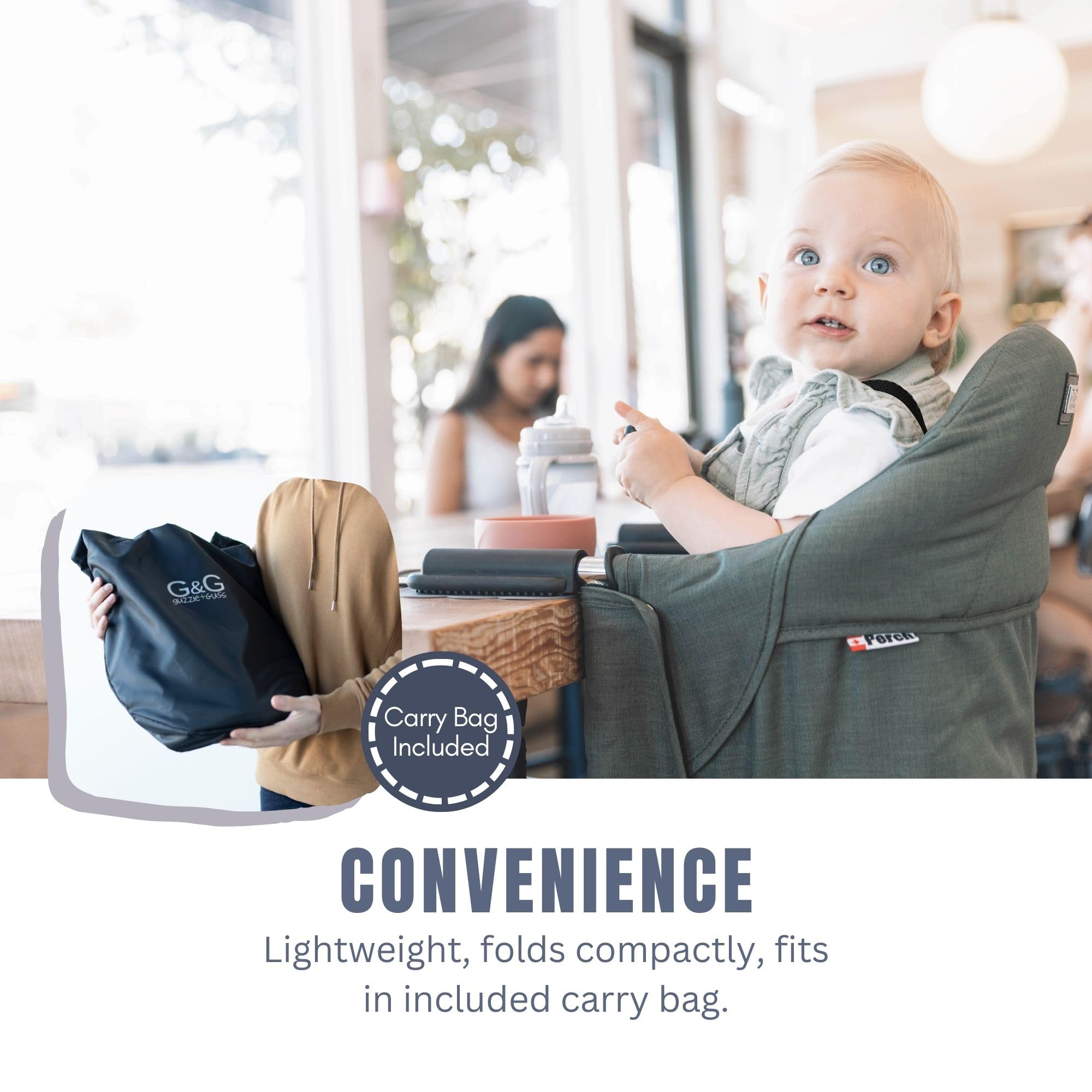 Guzzie+Guss Portable Clip-On High Chair for Baby Seat - Foldable & Easy Setup Travel Highchair for Home, Restaurants, Picnics - Machine Washable Fabric - Tropical Green with Chrome Frame - Perfect for Dining Out, Family Gatherings & Outdoor Adventures