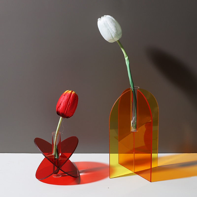 Modern Acrylic Vase - Elegant Home Decor for Living Room, Dining Table & Office | Minimalist Aesthetic Flower Holder