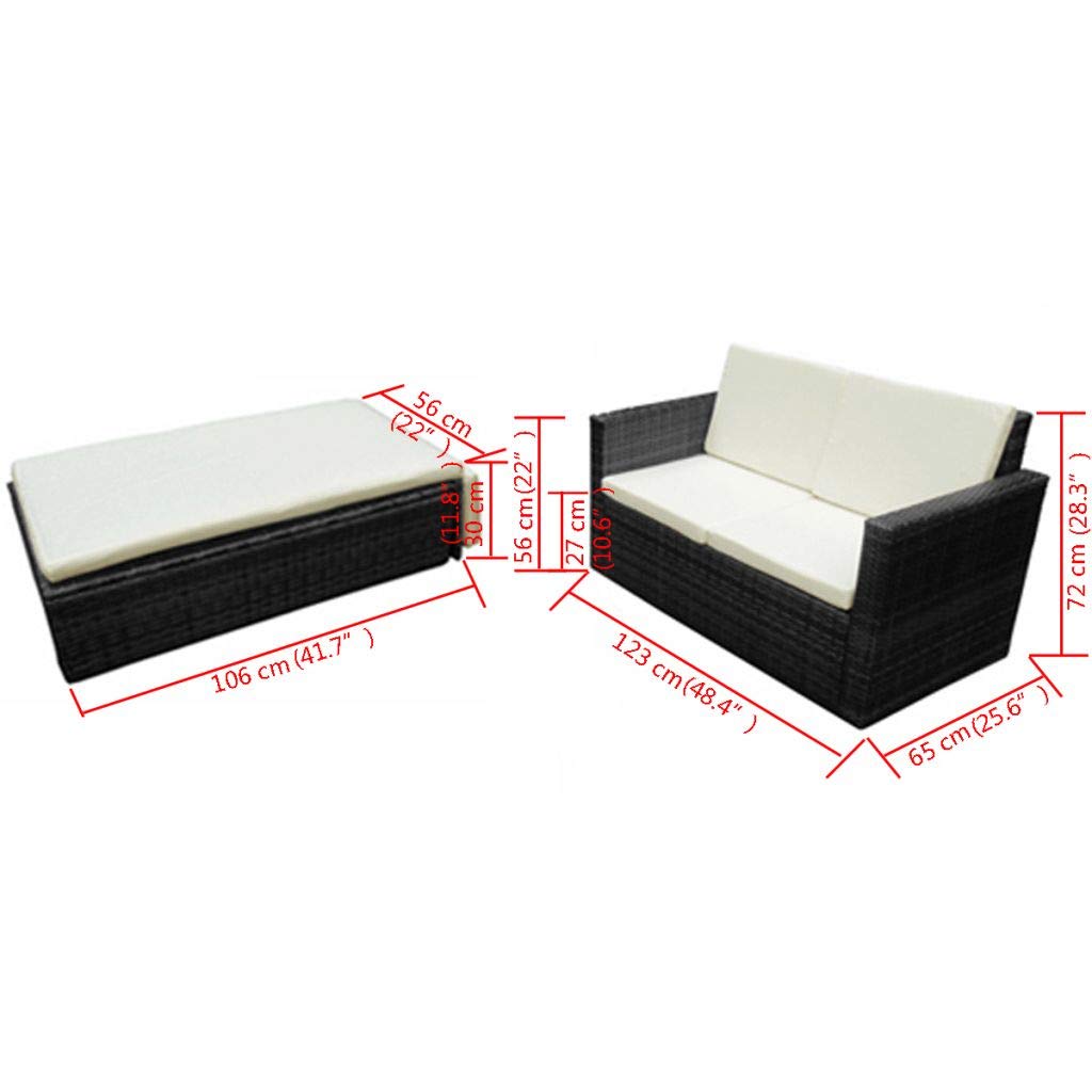 2-Piece Black Poly Rattan Garden Lounge Set with Cushions - Outdoor Patio Furniture Sofa & Conversation Set for Backyard, Deck, Poolside Relaxation