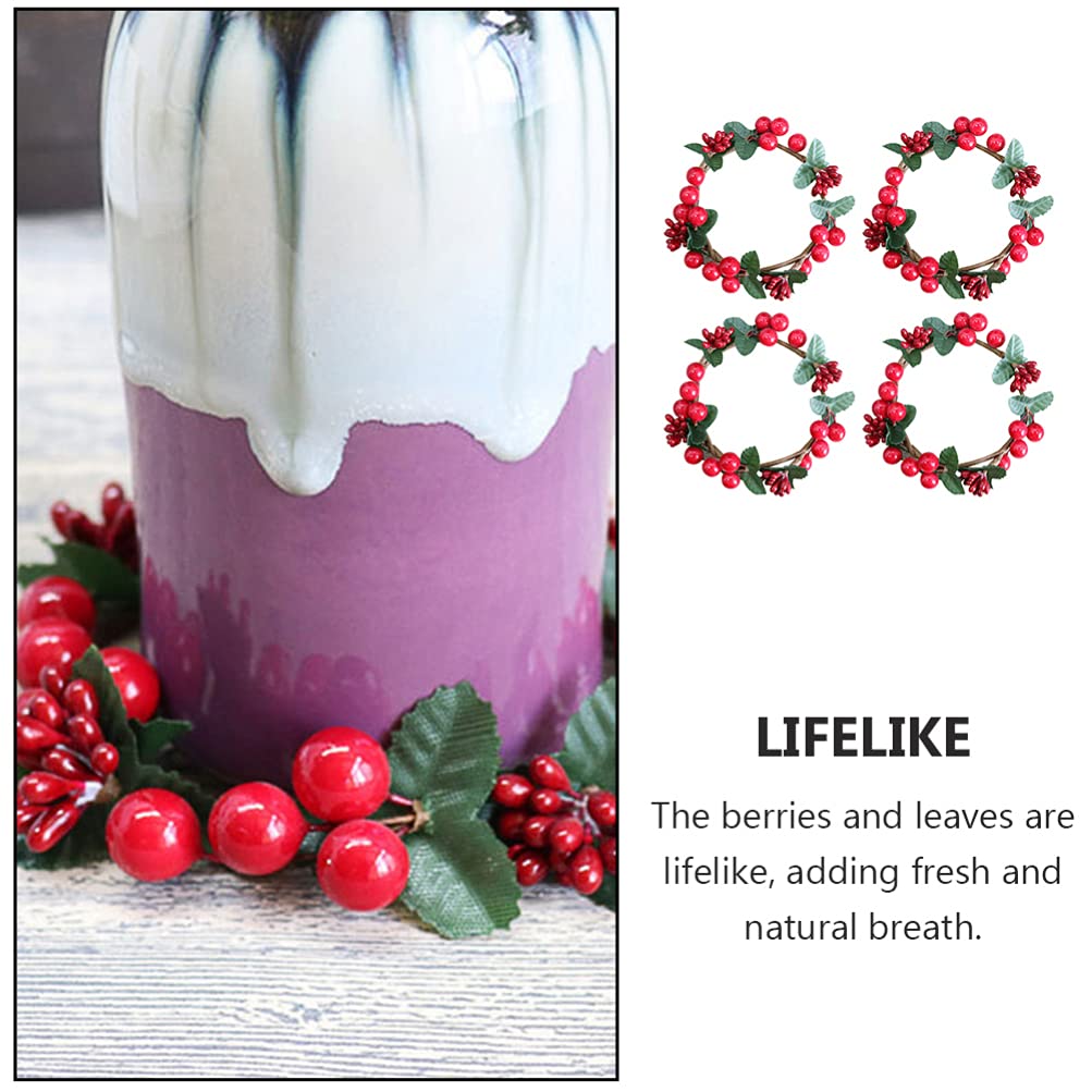ABOOFAN 4-Piece Christmas Candlestick Garland Set - Holiday Candle Wreaths with Holly & Floral Decor for Autumn & Winter Seasons | Perfect for Fireplace Mantel, Dining Table Centerpiece, and Festive Home Decor
